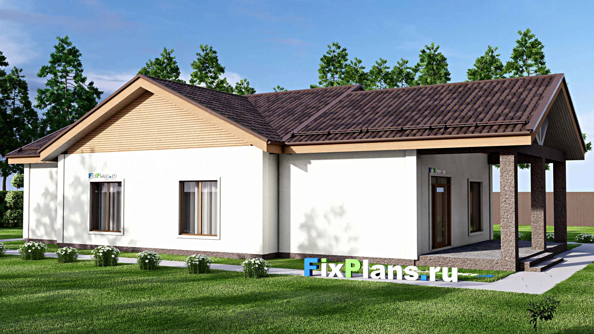 F-16370 - Проект одноэтажного дома 13 на 22, площадью 190 м² с 4 спальнями