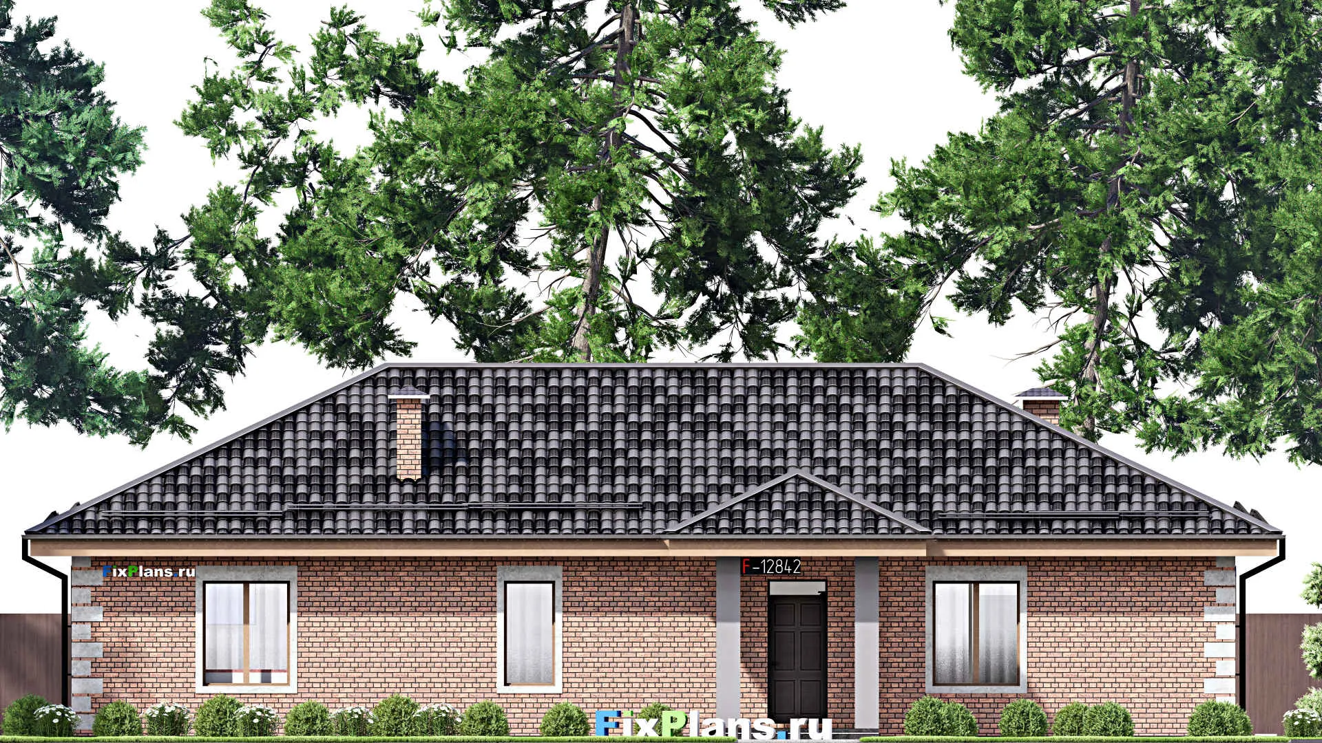 F-12842 - Проект одноэтажного дома 13 на 20, площадью 170 м² с 5 спальнями