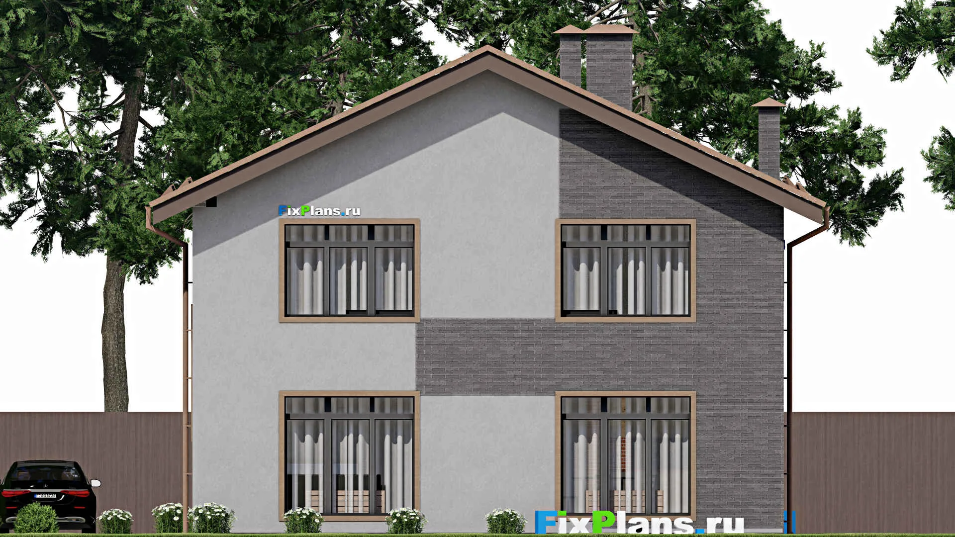 F-8423 - Планы двухэтажного дома 12 на 12, площадью 200 м² с террасой, балконом и 3 спальнями