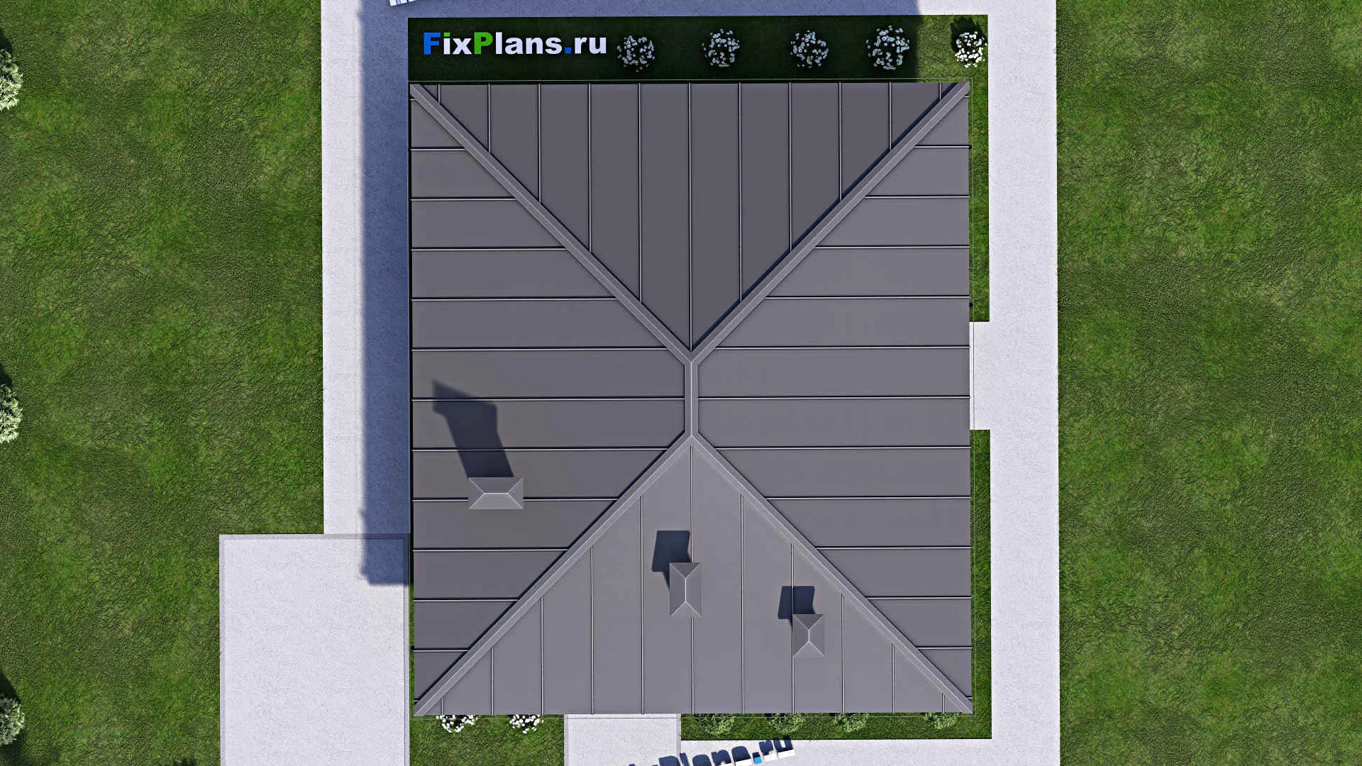 F-13562 - Проект одноэтажного дома 11 на 13, площадью 110 м² с террасой, баней и 2 спальнями