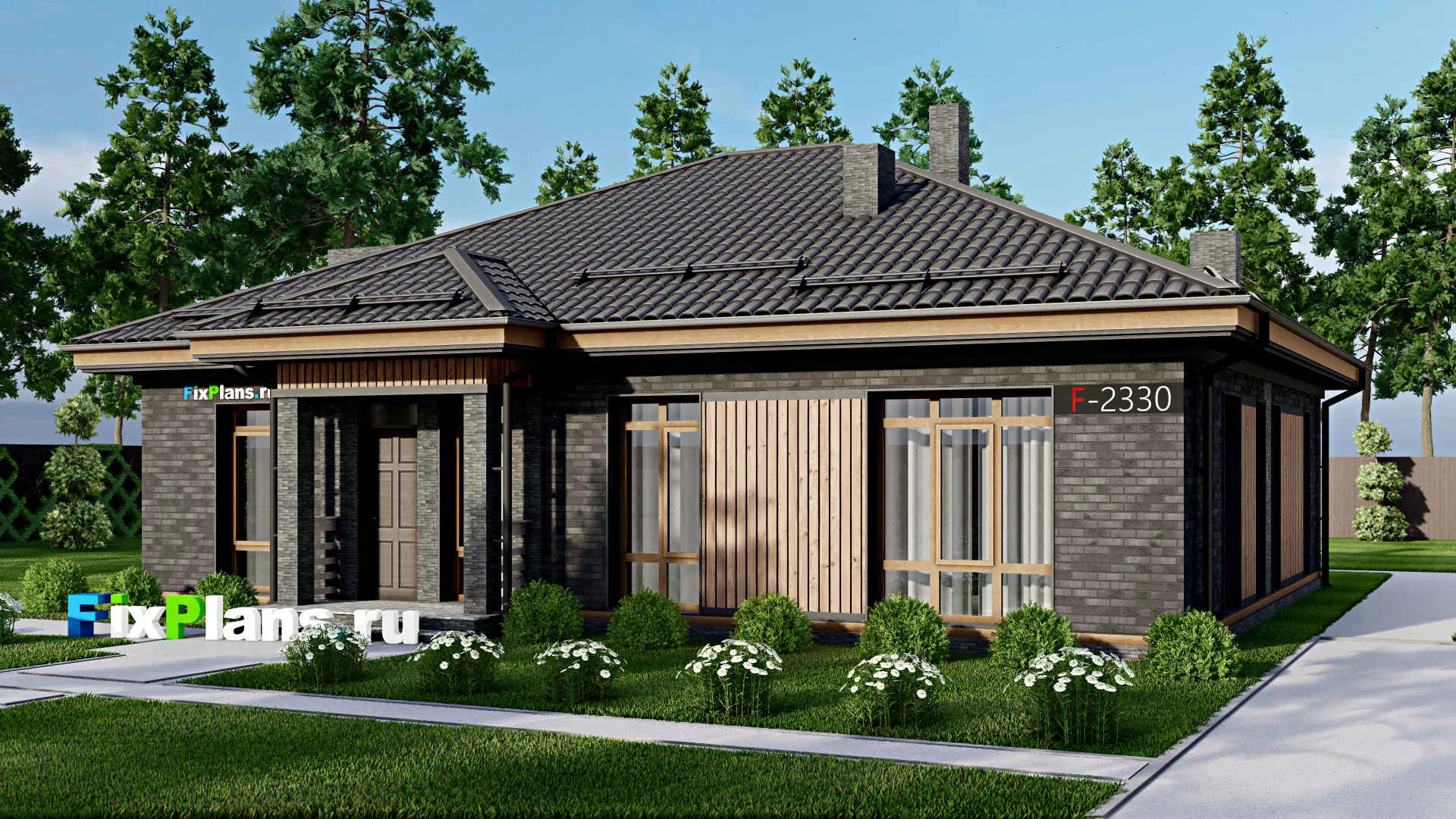 F-2330 - Проект одноэтажного дома 12 на 14, площадью 140 м² с баней и 3 спальнями