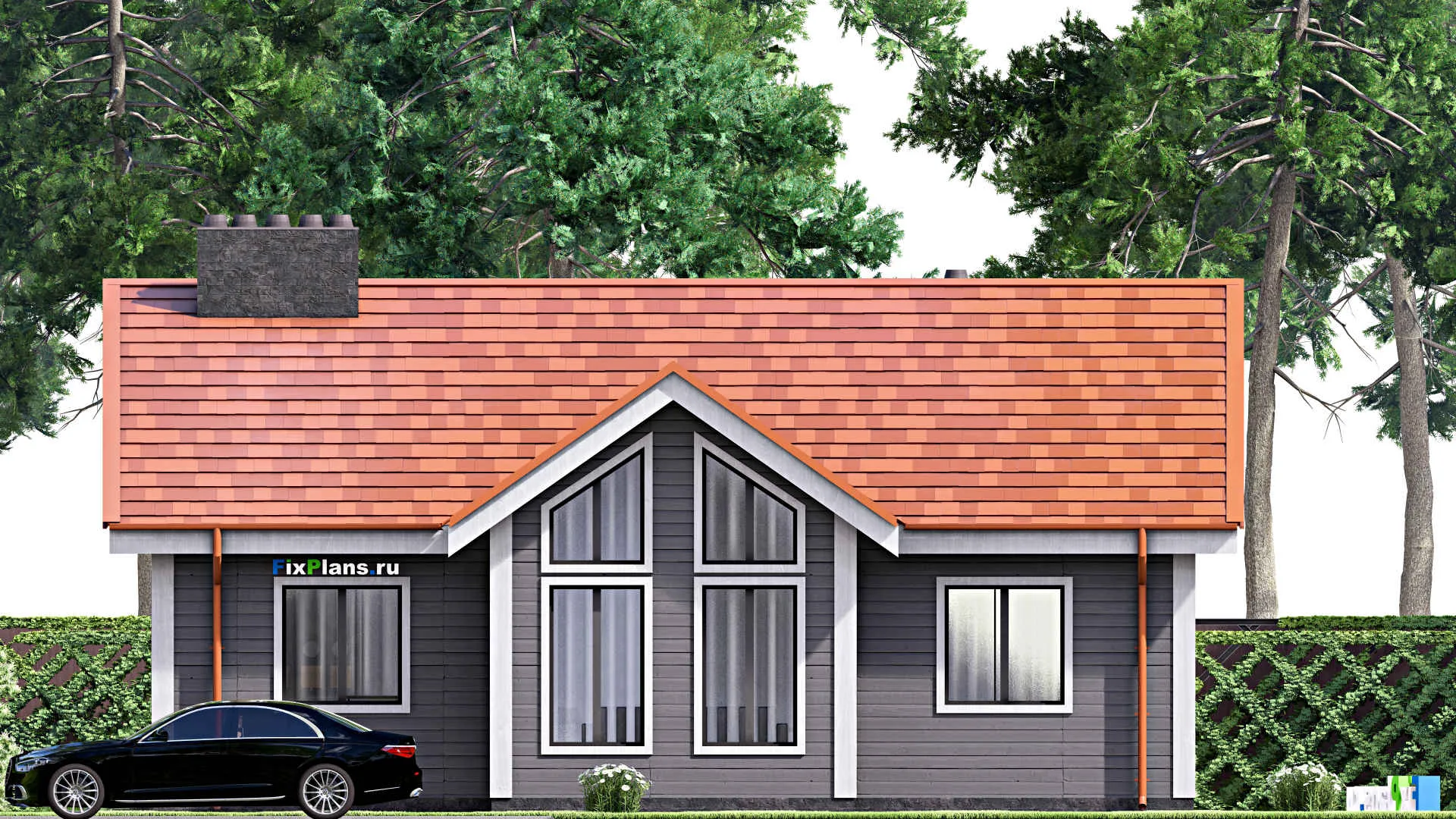 F-15830 - Проект одноэтажного дома 11 на 13, площадью 100 м² с 3 спальнями