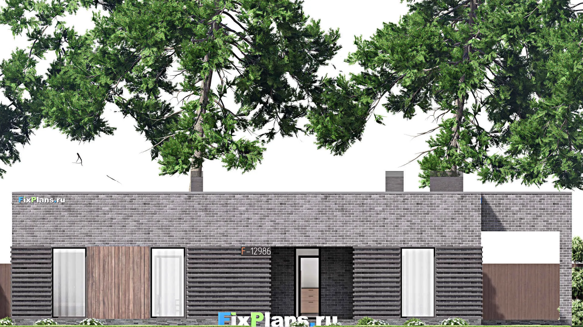 F-12986 - Проект одноэтажного дома 16 на 19, площадью 220 м² с террасой и 4 спальнями