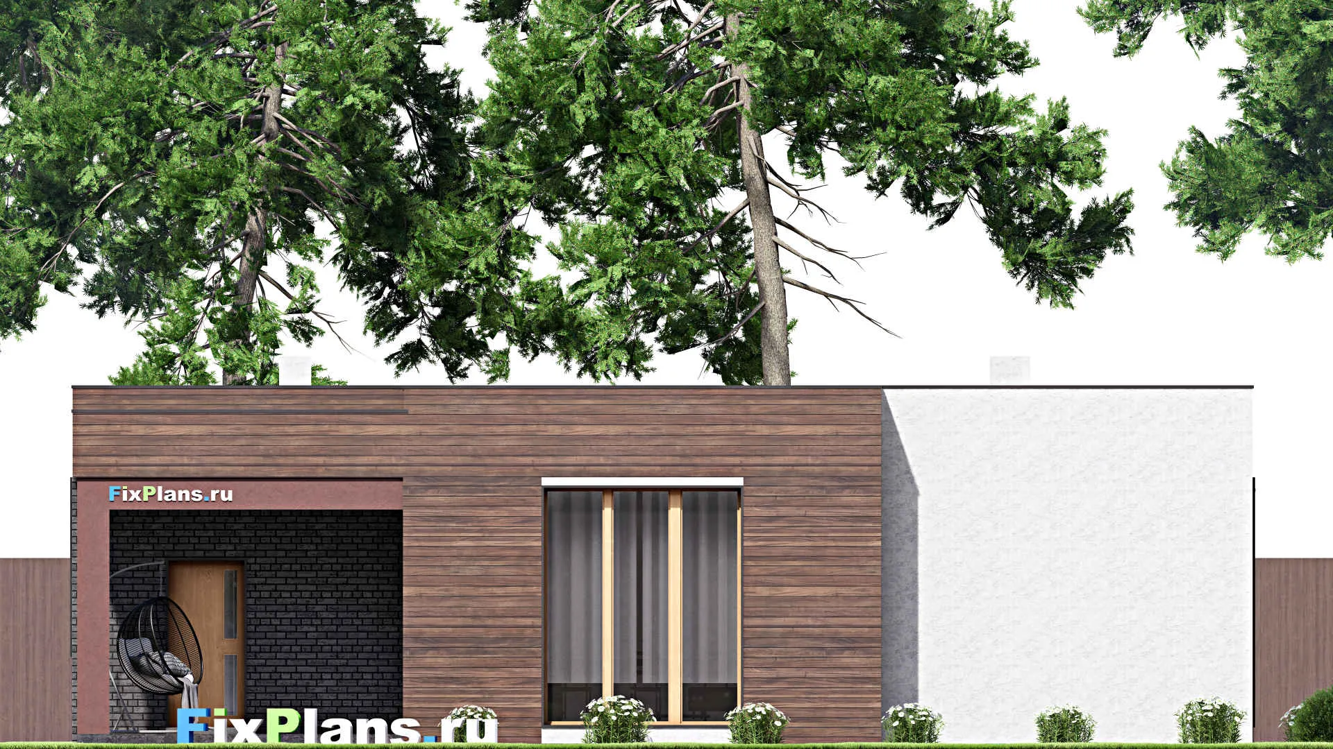 F-16100 - План одноэтажного дома 15 на 18, площадью 170 м² с террасой, гаражом на 1 машину и 3 спальнями