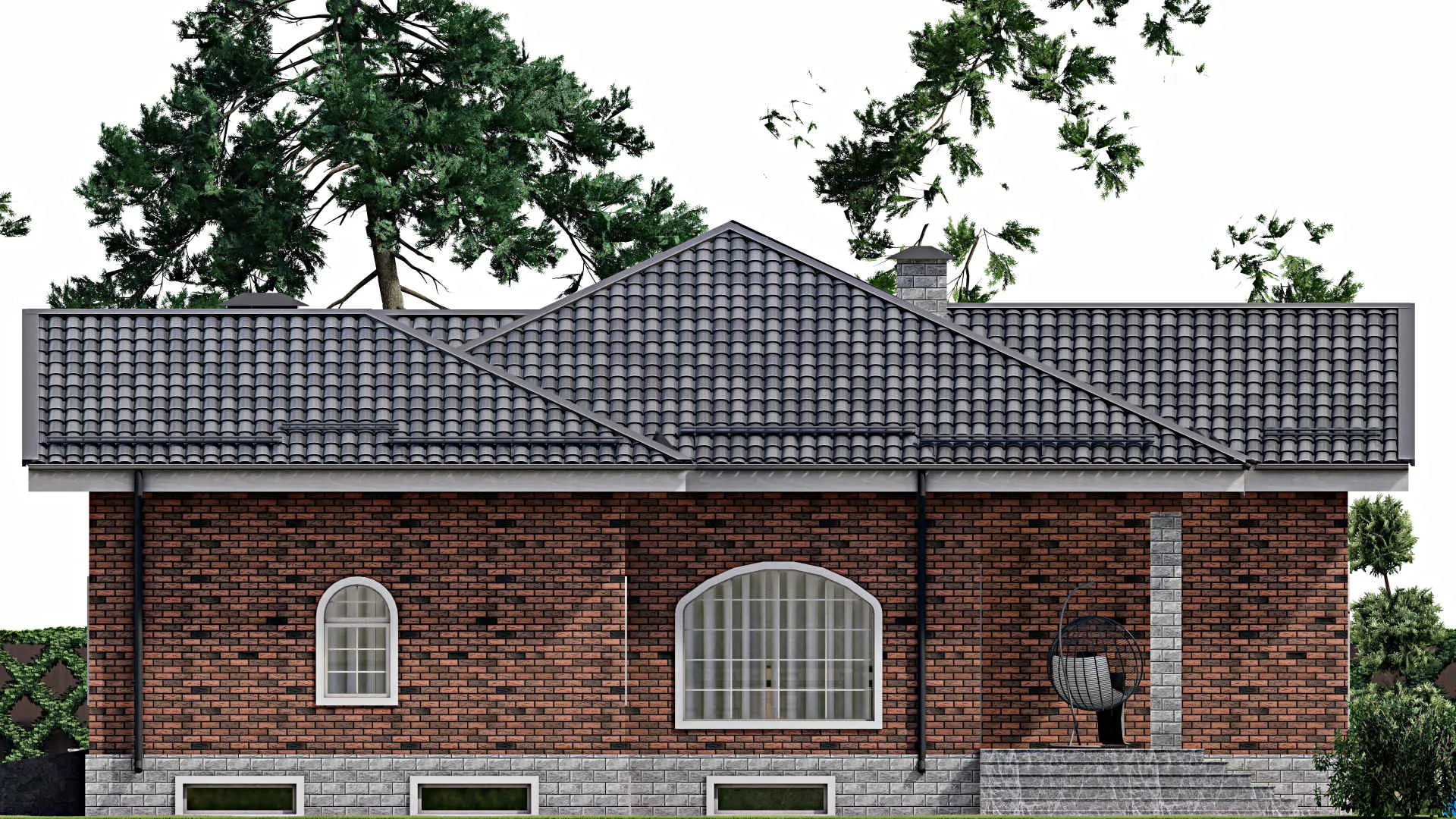 F-8720 - Проект одноэтажного дома 17 на 20, площадью 360 м² с террасой, цокольным этажом и 3 спальнями