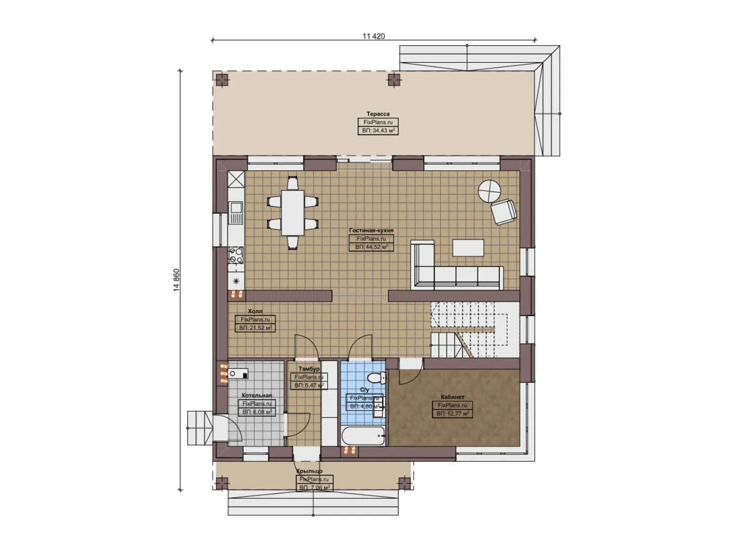 F-12221 - Планы двухэтажного дома 12 на 15, площадью 230 м² с террасой и 4 спальнями