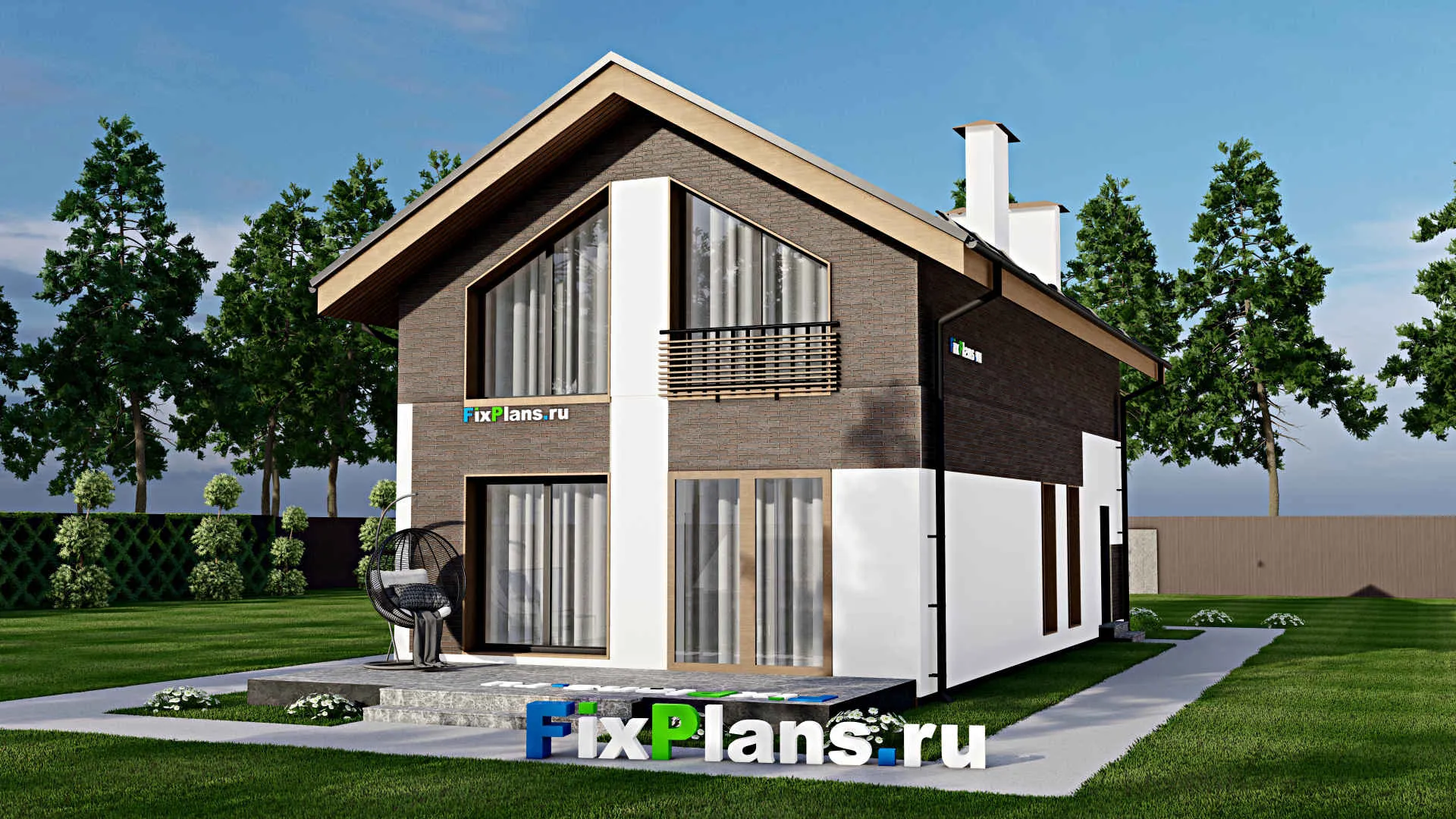 F-7721 - Проект дома с мансардой 7 на 14, площадью 160 м² с террасой и 3 спальнями