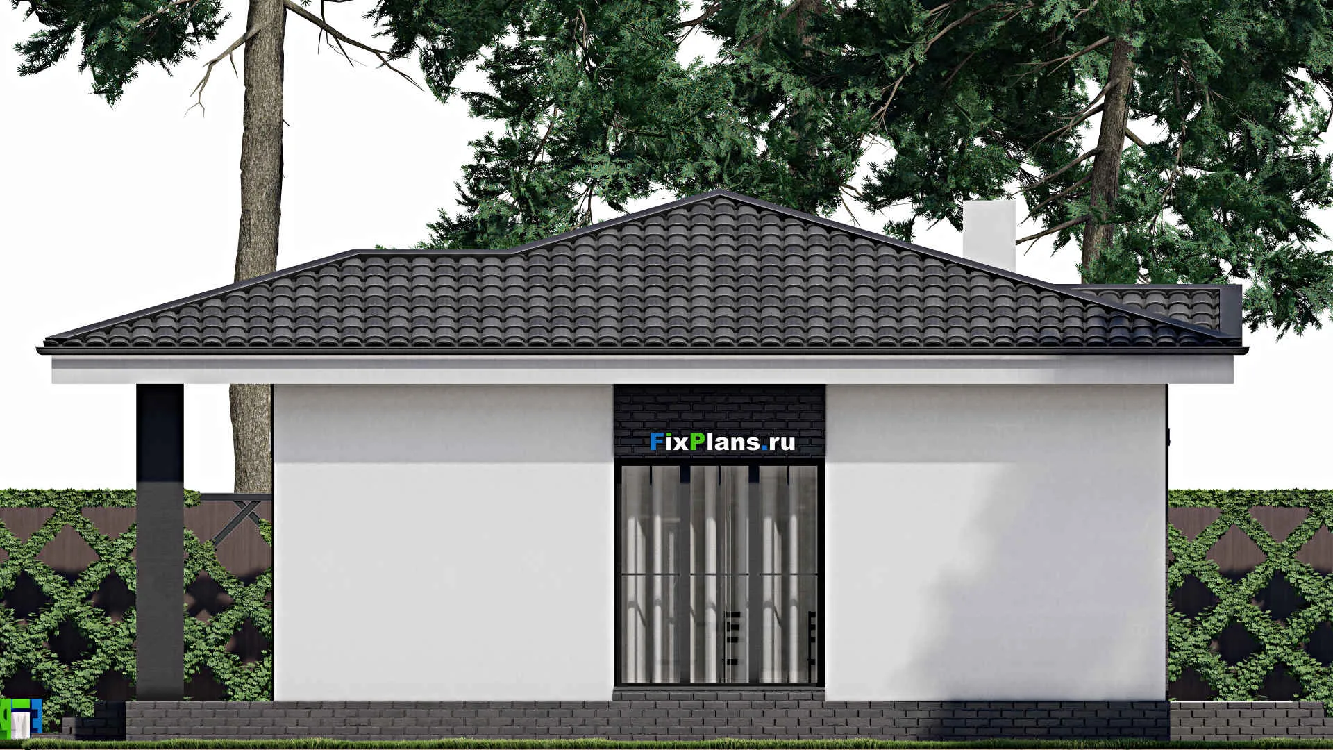 F-1052 - Проект одноэтажного дома 9 на 15, площадью 110 м² с террасой и 3 спальнями