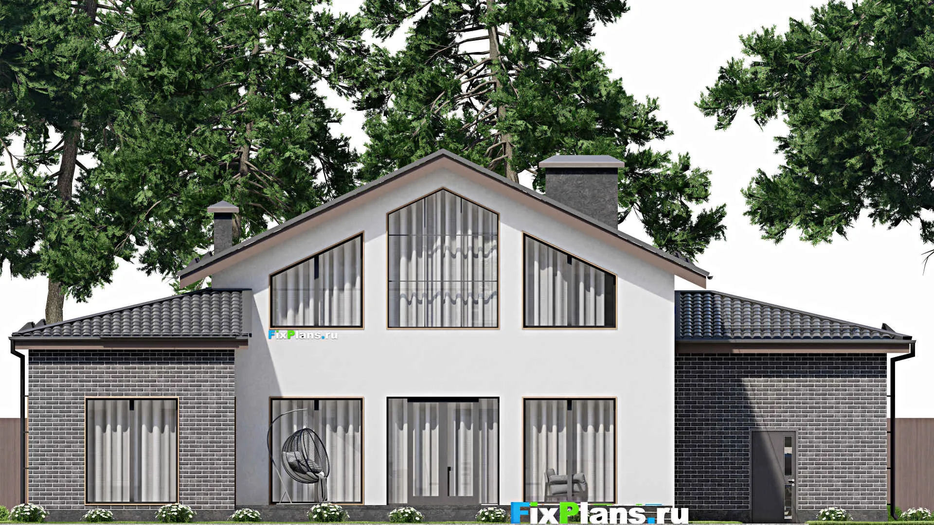 F-6668 - Планы дома с мансардой 17 на 19, площадью 310 м² с террасой, гаражом на 1 машину и 3 спальнями