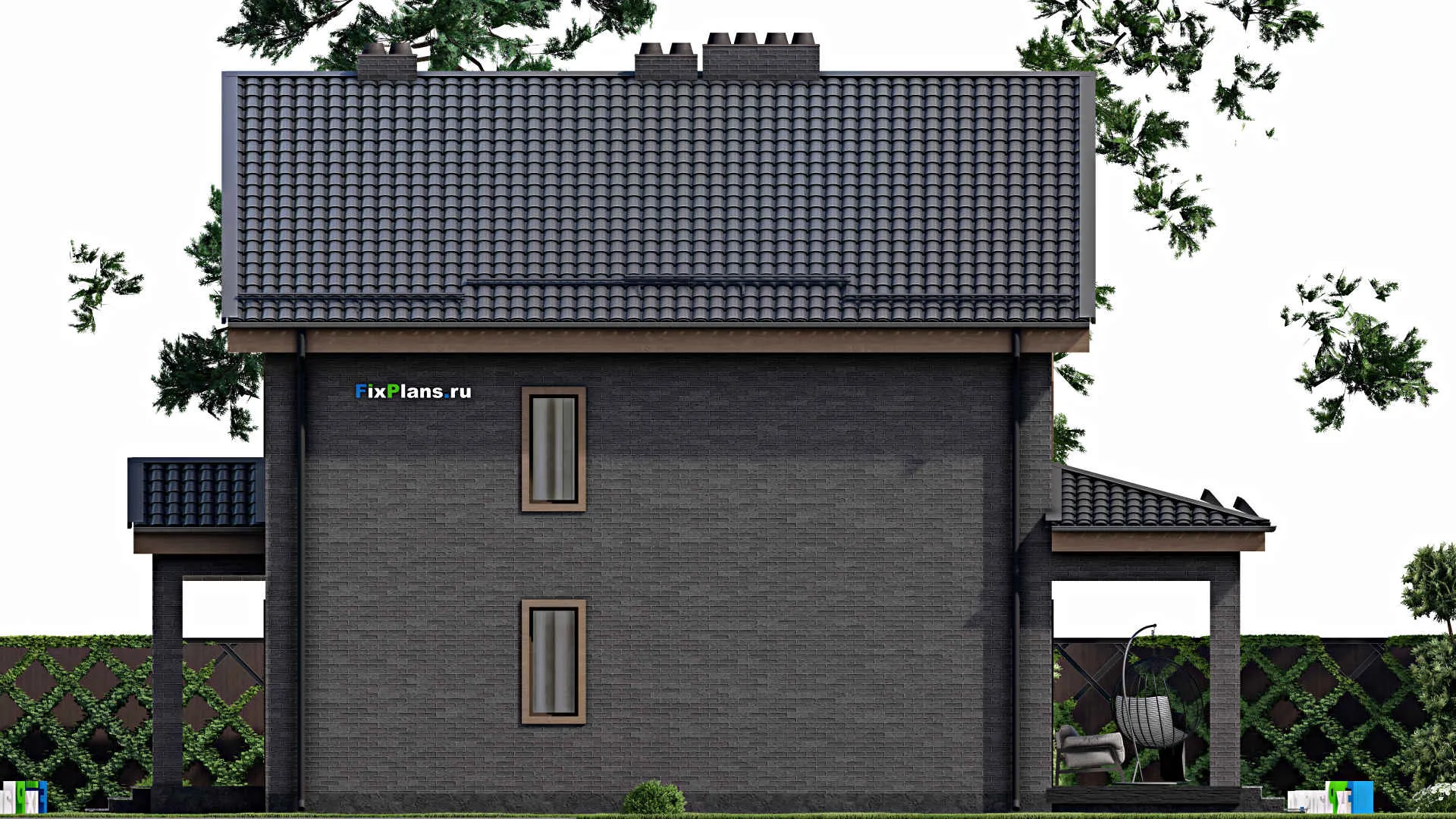 F-4454 - Планы дома с мансардой 11 на 13, площадью 240 м² с террасой и 6 спальнями