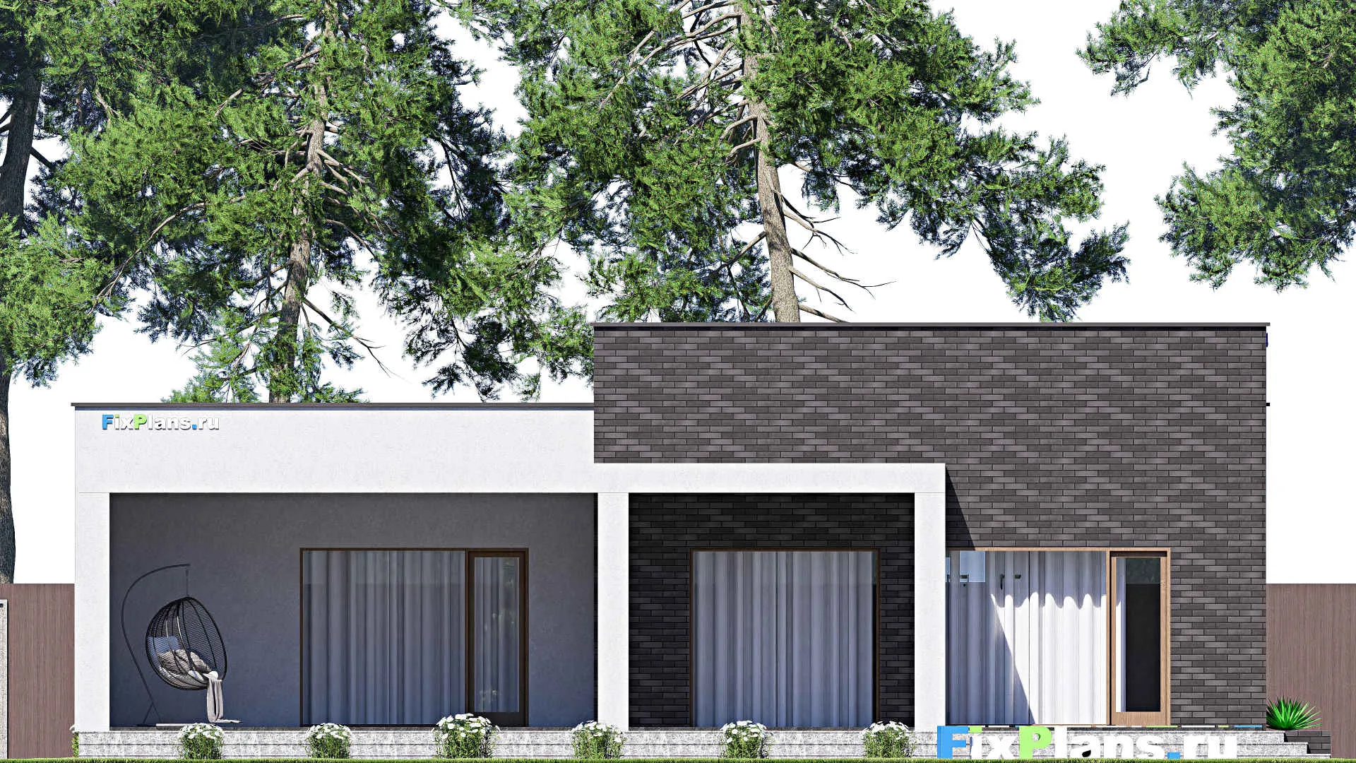 F-18323 - Проект одноэтажного дома 15 на 16, площадью 190 м² с террасой и 3 спальнями