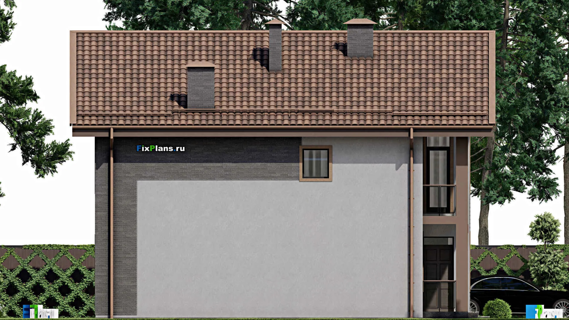 F-8423 - Планы двухэтажного дома 12 на 12, площадью 200 м² с террасой, балконом и 3 спальнями