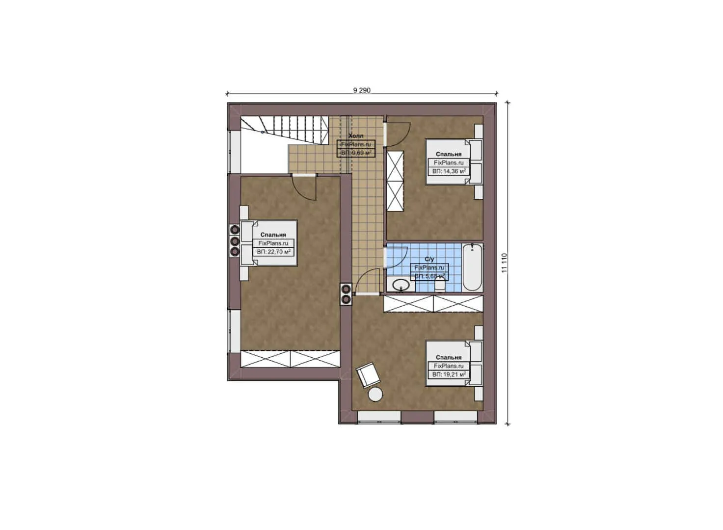 F-7460 - Планы дома с мансардой 12 на 13, площадью 190 м² с 5 спальнями