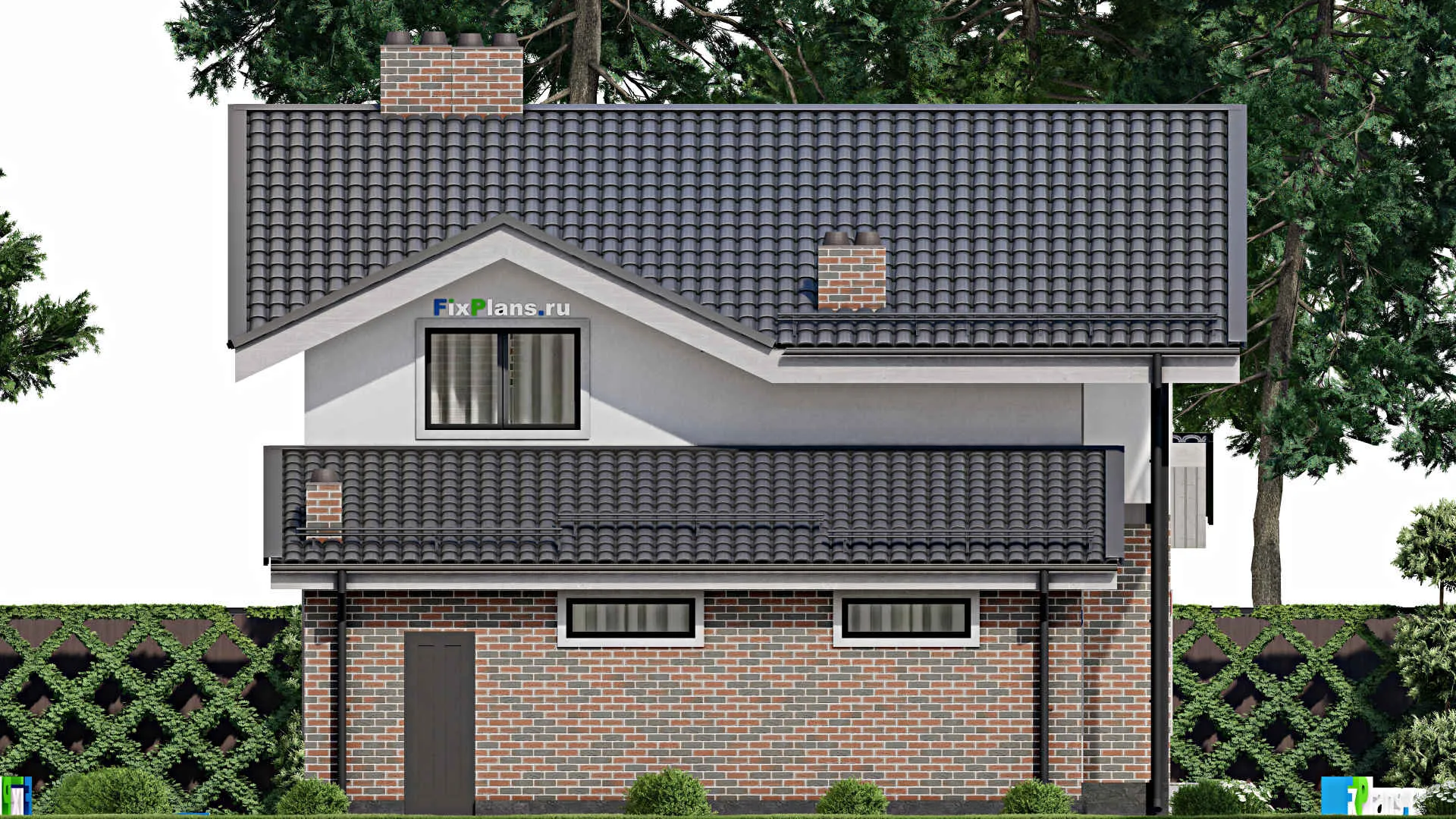 F-3023 - Проект дома с мансардой 10 на 16, площадью 200 м² с террасой, гаражом на 1 машину и 4 спальнями