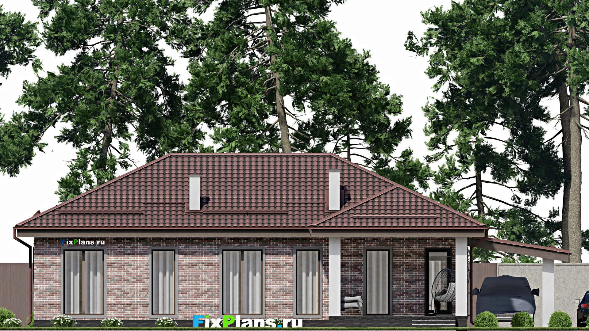 F-1610 - Проект одноэтажного дома 10 на 16, площадью 140 м² с террасой и 3 спальнями