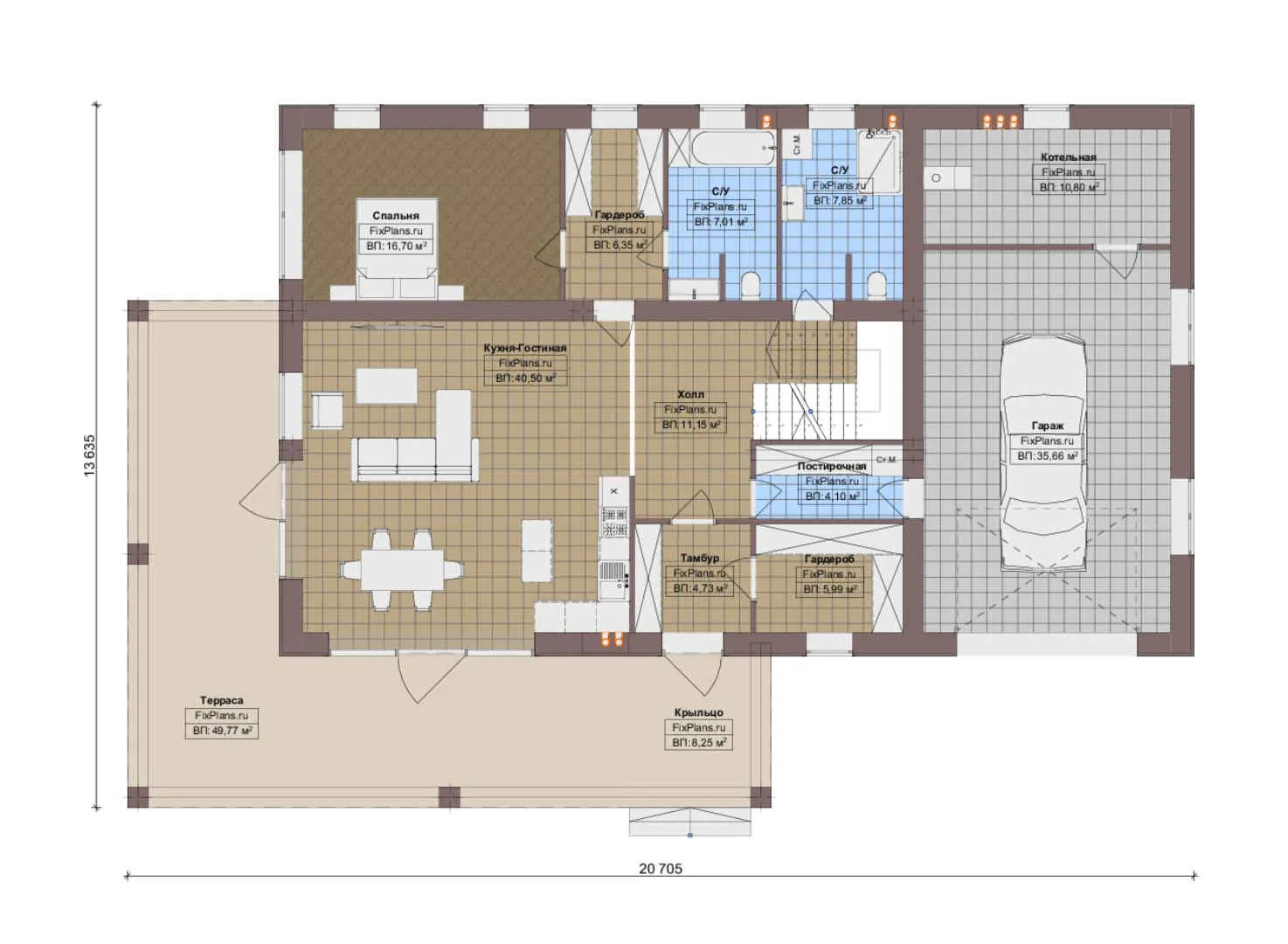 F-18917 - Планы дома с мансардой 14 на 21, площадью 320 м² с террасой, гаражом на 2 машины и 4 спальнями