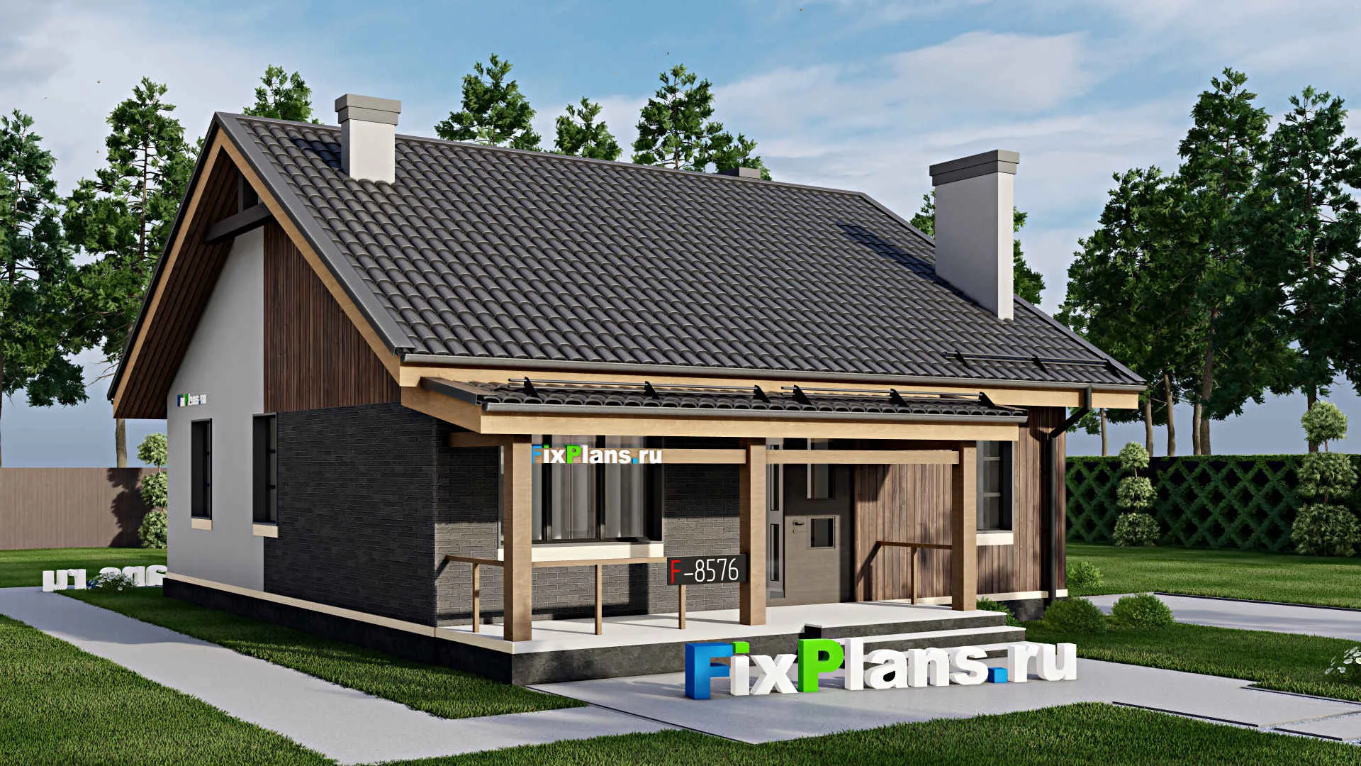 F-8576 - Проект одноэтажного дома 10 на 11, площадью 90 м² с террасой и 2 спальнями