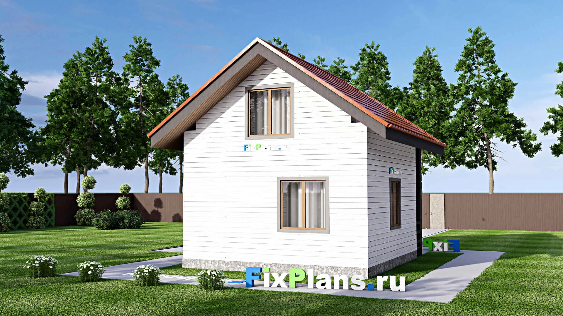 F-15371 - Проект бани 7 на 8, площадью 50 м² с комнатой отдыха, мансардой, санузлом и спальней