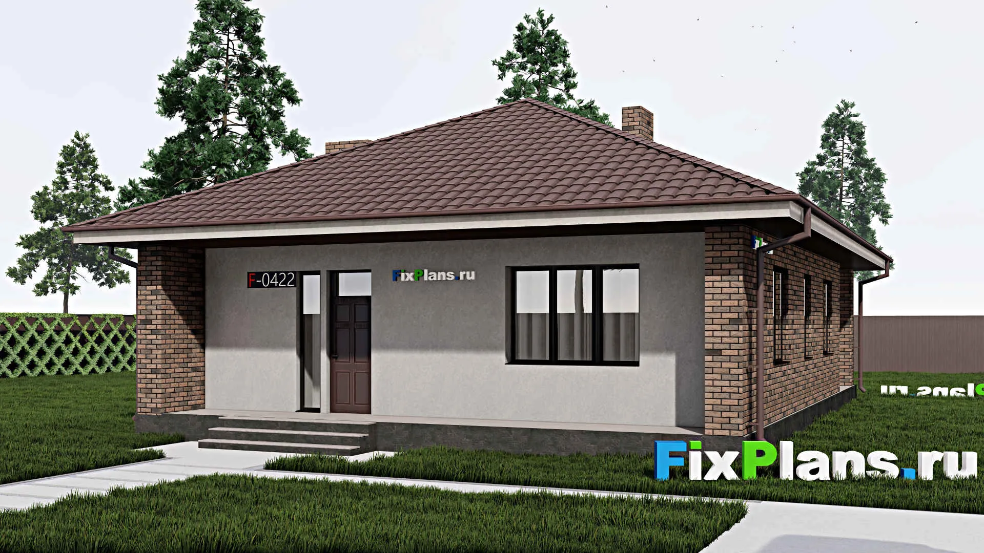 F-0422 - Проект одноэтажного дома 11 на 12, площадью 130 м² с террасой и 2 спальнями