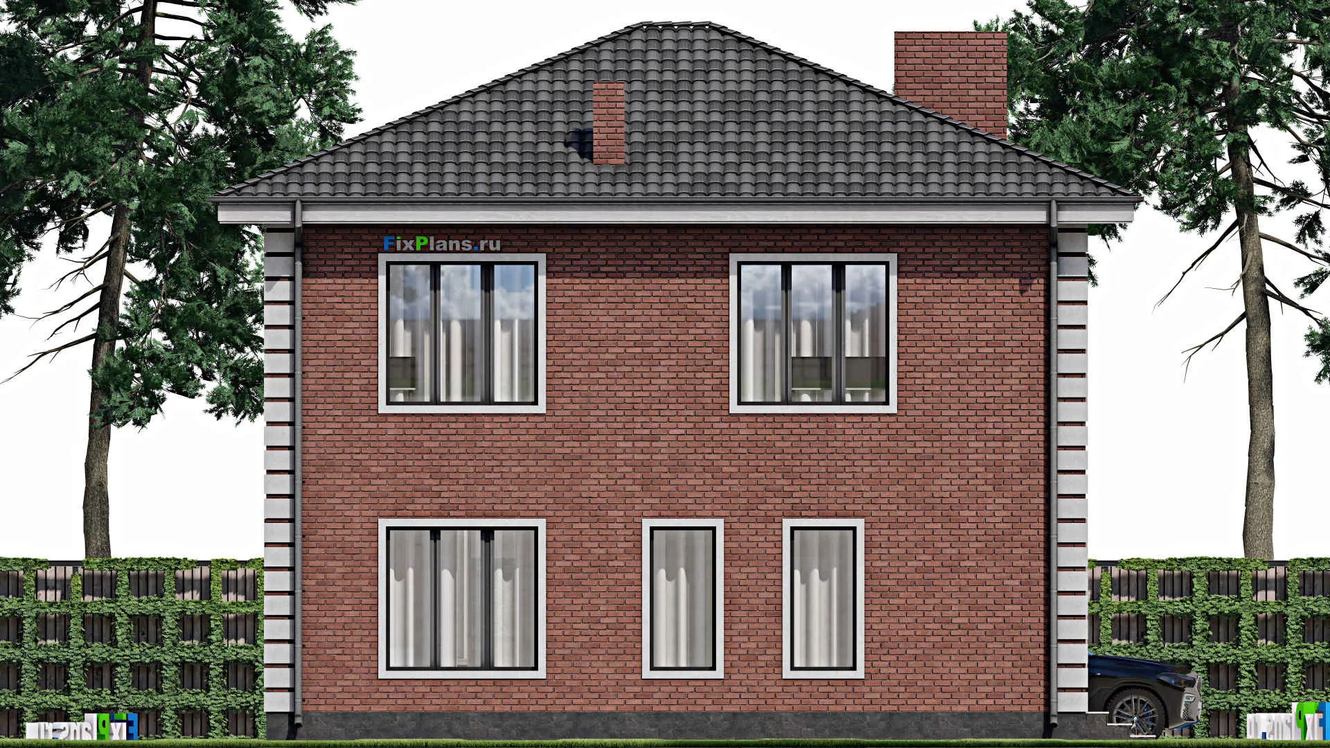 F-1754 - Проект двухэтажного дома 11 на 11, площадью 150 м² с балконом и 4 спальнями