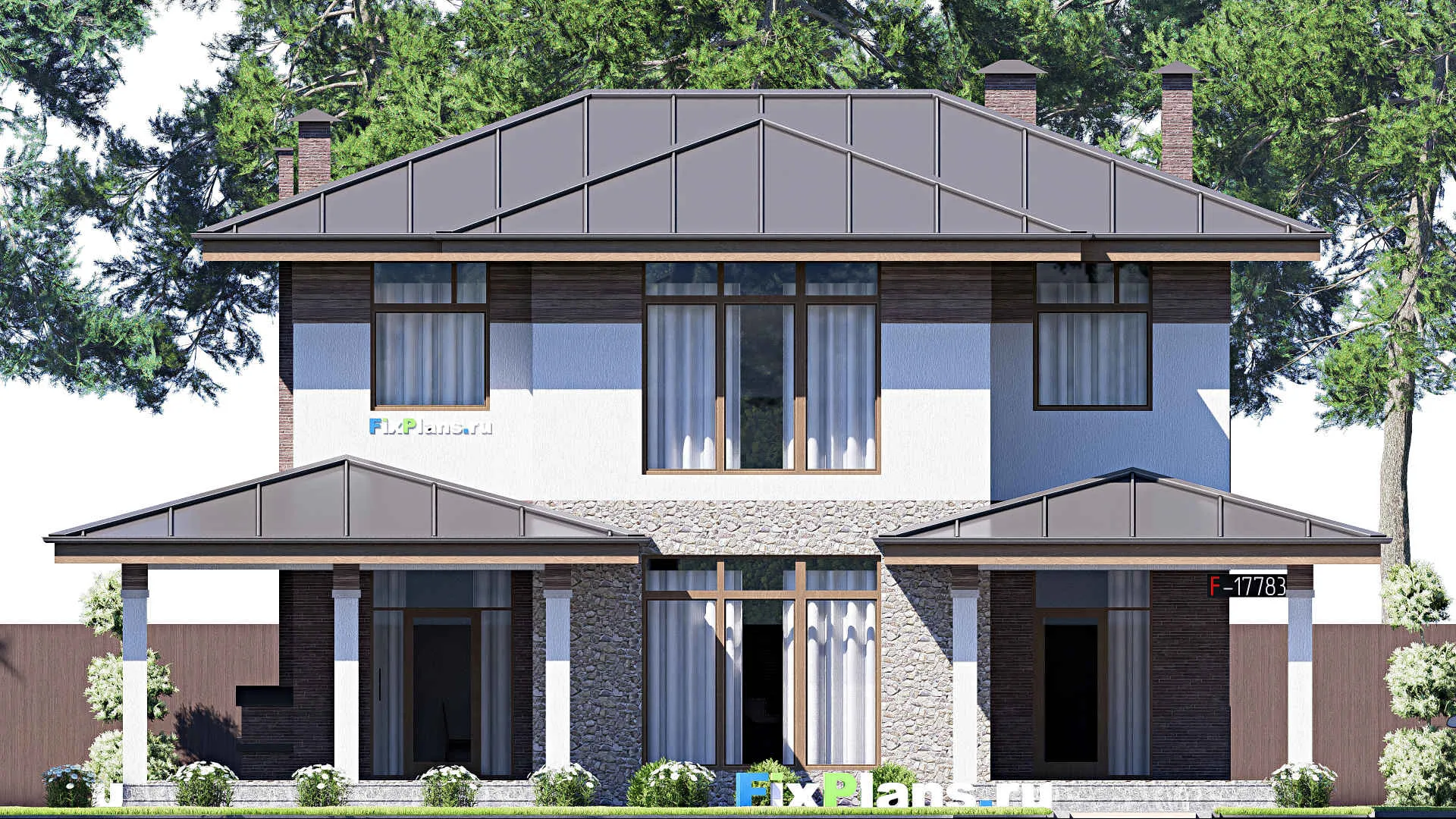 F-17783 - Проект двухэтажного дома 12 на 15, площадью 210 м² с террасой и 4 спальнями