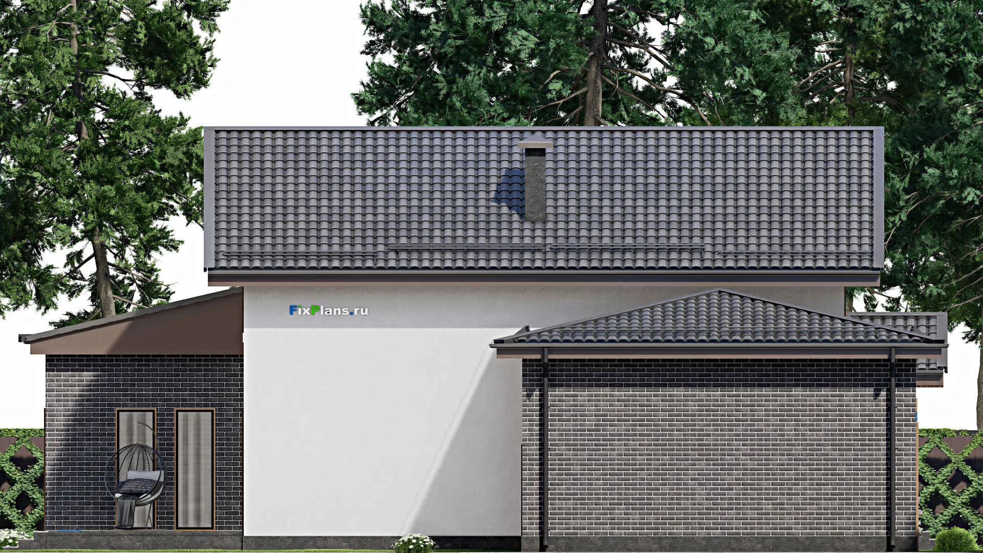 F-6668 - Планы дома с мансардой 17 на 19, площадью 310 м² с террасой, гаражом на 1 машину и 3 спальнями