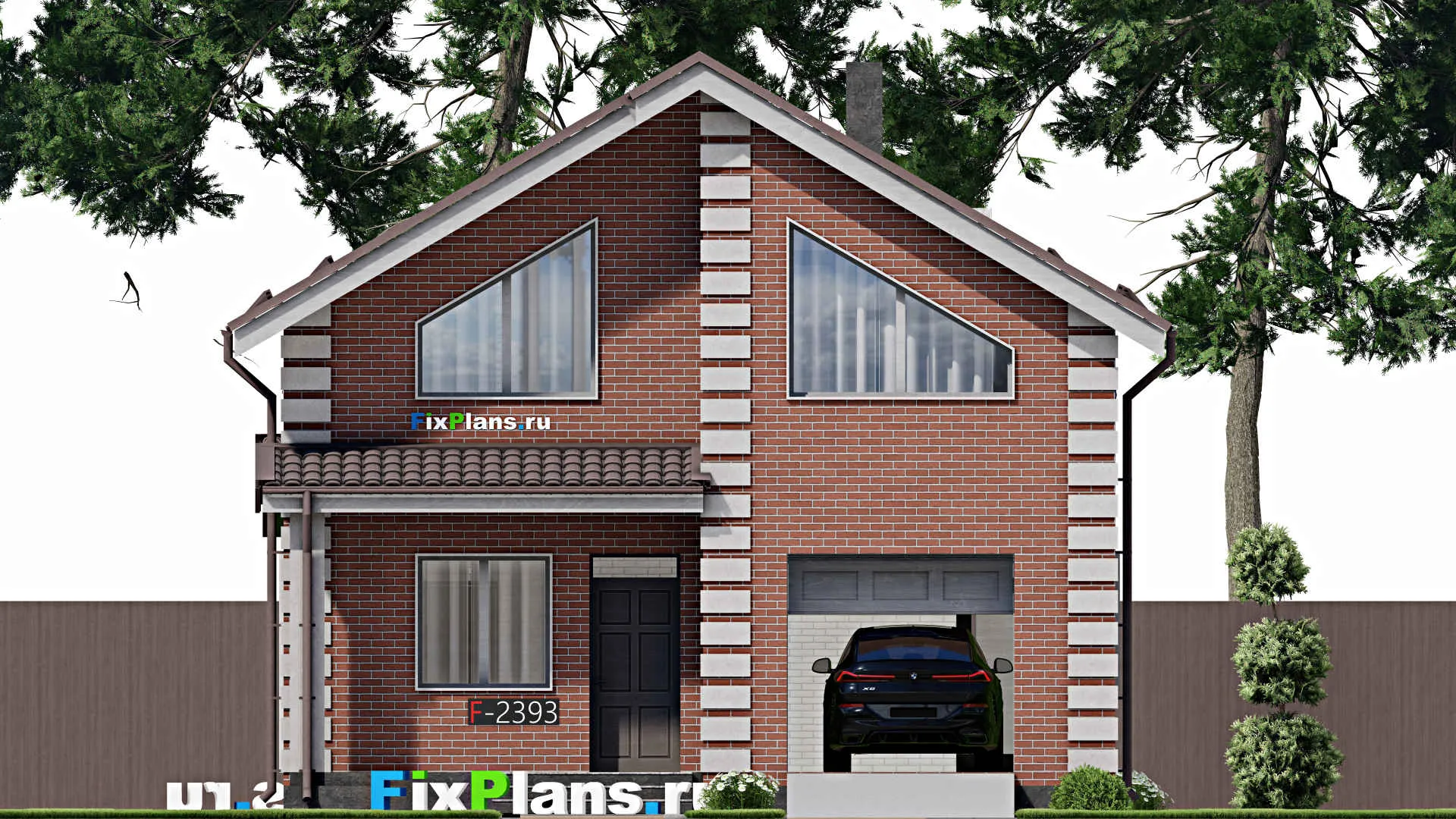 F-2393 - Проект дома с мансардой 10 на 11, площадью 160 м² с террасой, гаражом на 1 машину и 4 спальнями