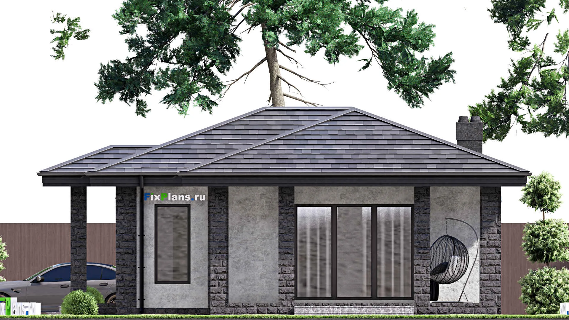 F-15407 - Проект бани 11 на 12, площадью 90 м² с комнатой отдыха, терассой, санузлом и спальней