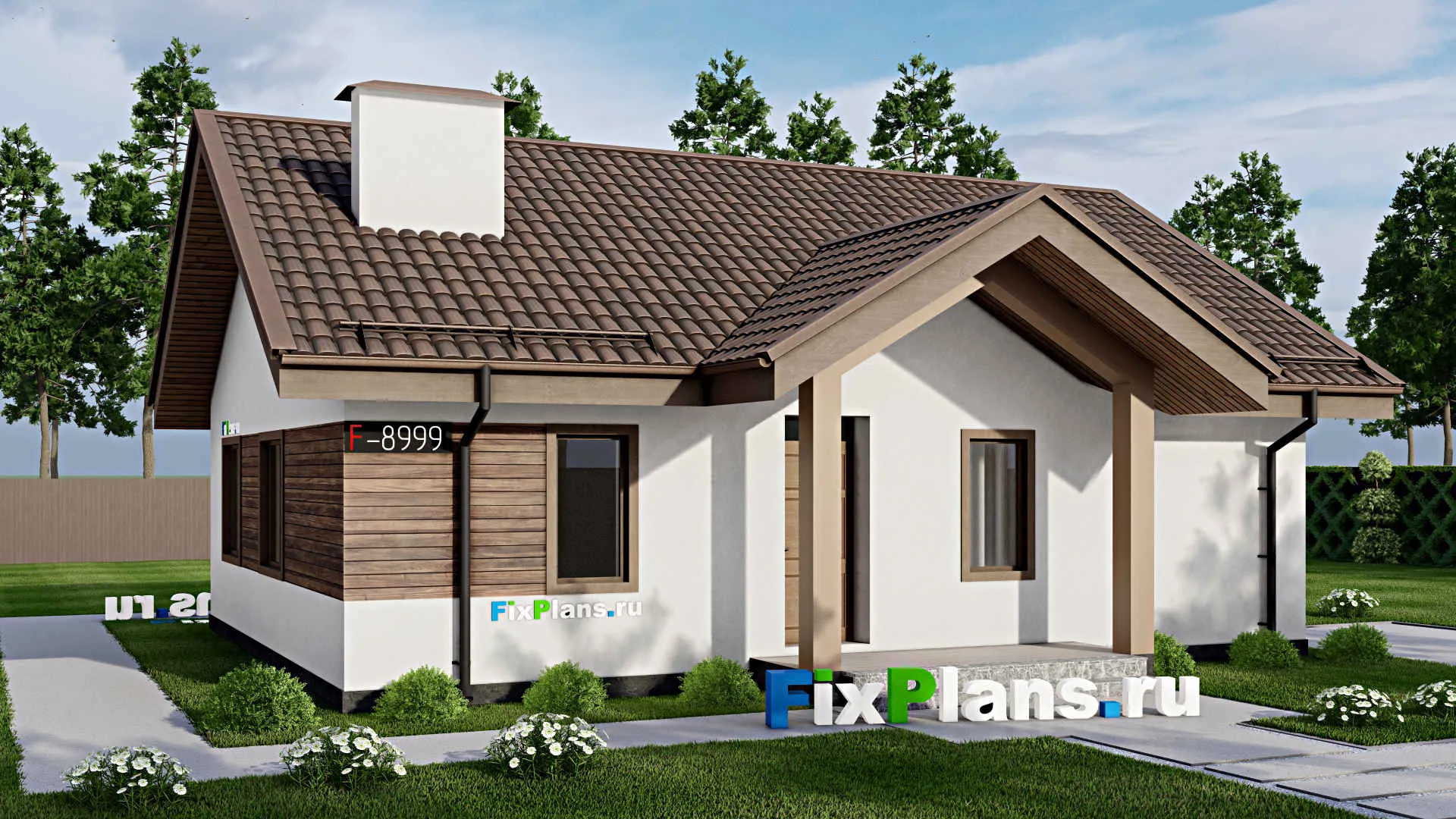 F-8999 - Проект одноэтажного дома 11 на 12, площадью 90 м² с 3 спальнями