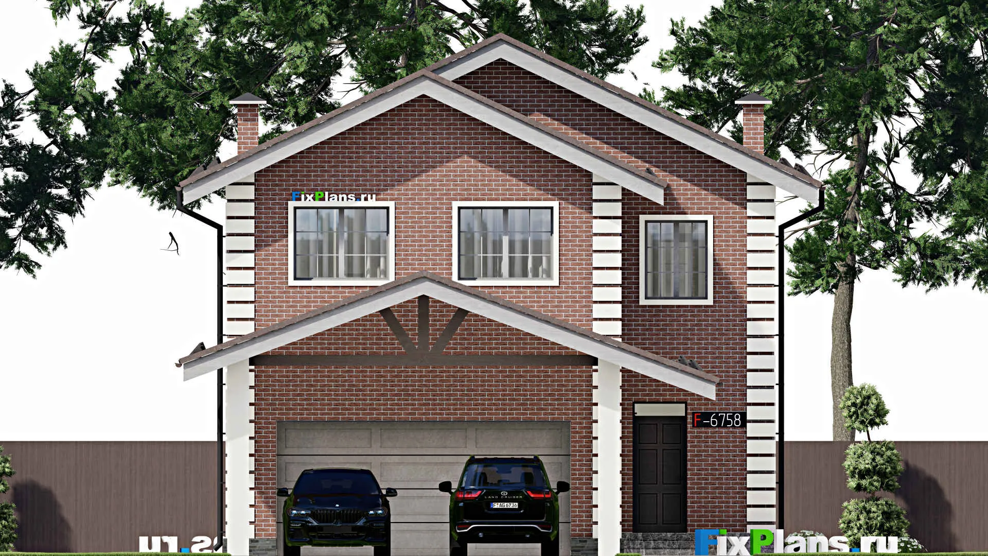 F-6758 - Проект двухэтажного дома 10 на 15, площадью 260 м² с гаражом на 2 машины и 2 спальнями