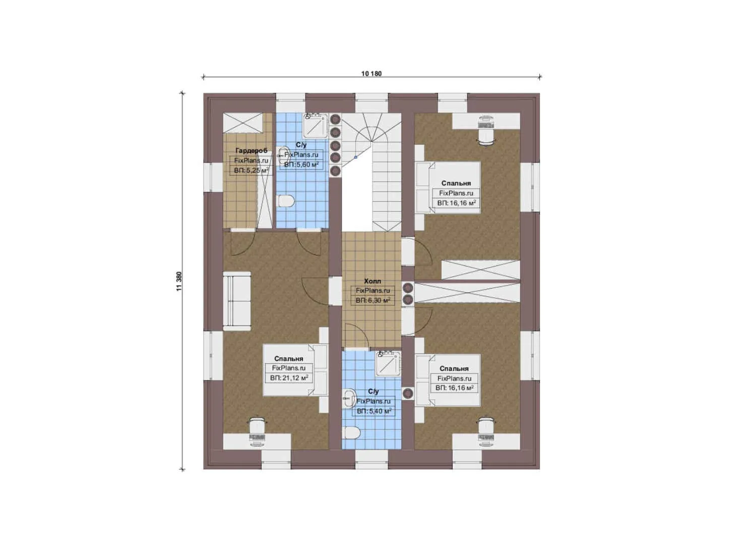 F-17468 - Планы двухэтажного дома 11 на 14, площадью 260 м² с цокольным этажом и 4 спальнями