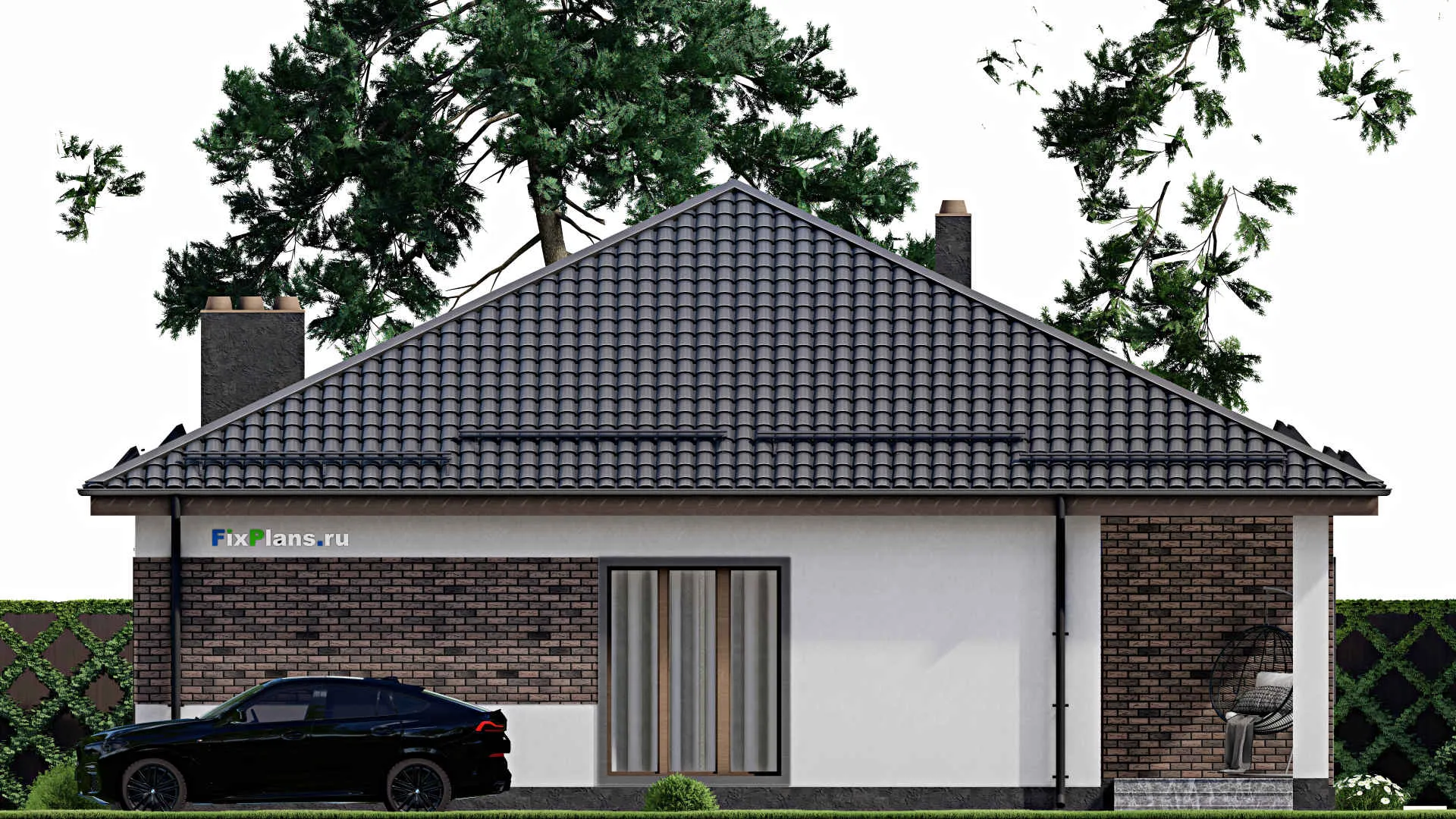 F-3518 - Проект одноэтажного дома 14 на 15, площадью 160 м² с террасой и 3 спальнями