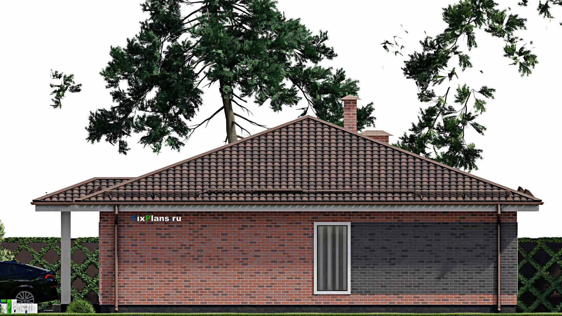 F-10691 - Проект одноэтажного дома 10 на 14, площадью 170 м² с гаражом на 2 машины и 3 спальнями