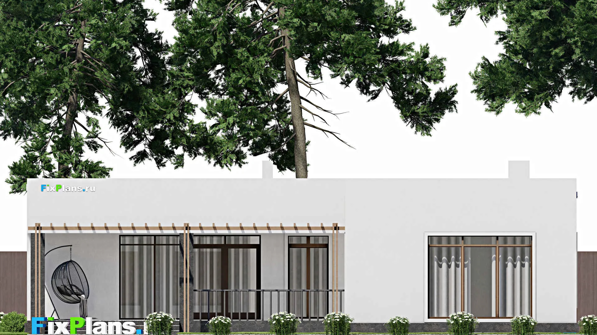 F-12392 - Проект одноэтажного дома 16 на 18, площадью 180 м² с террасой и 3 спальнями