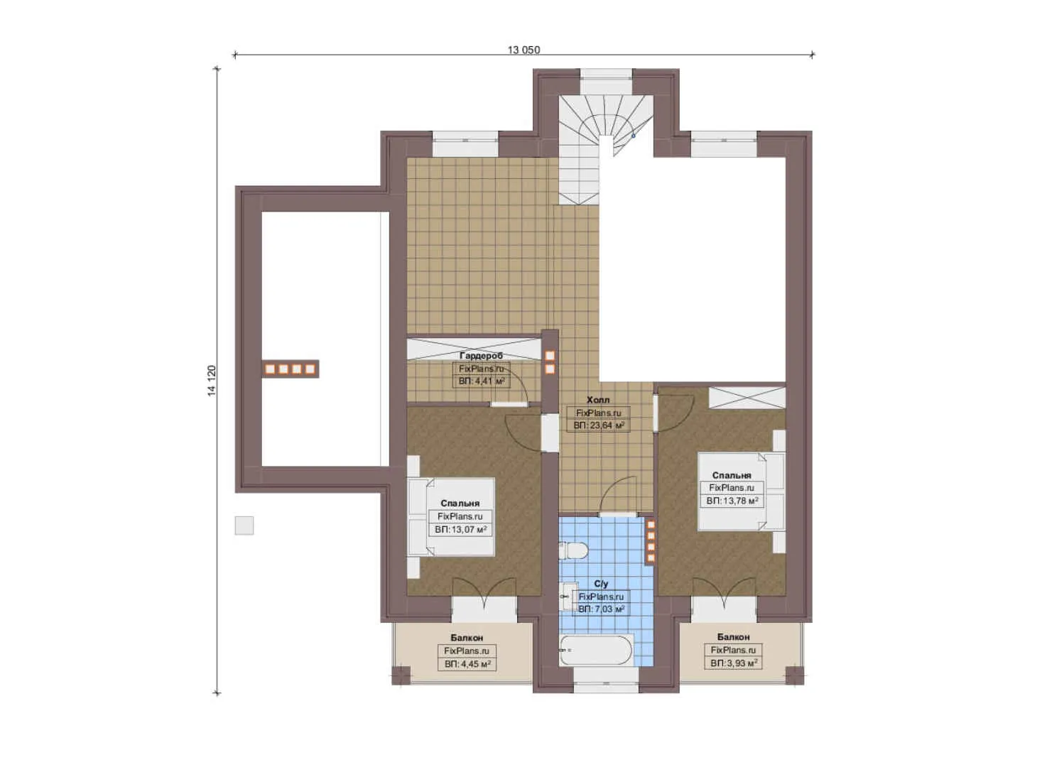 F-9800 - Планы дома с мансардой 14 на 17, площадью 220 м² с балконом и 4 спальнями