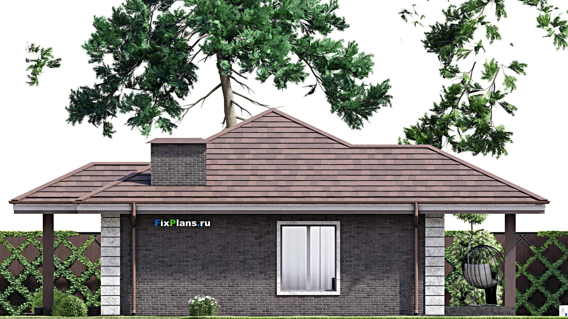 F-14327 - Проект одноэтажного дома 13 на 14, площадью 120 м² с террасой и 3 спальнями