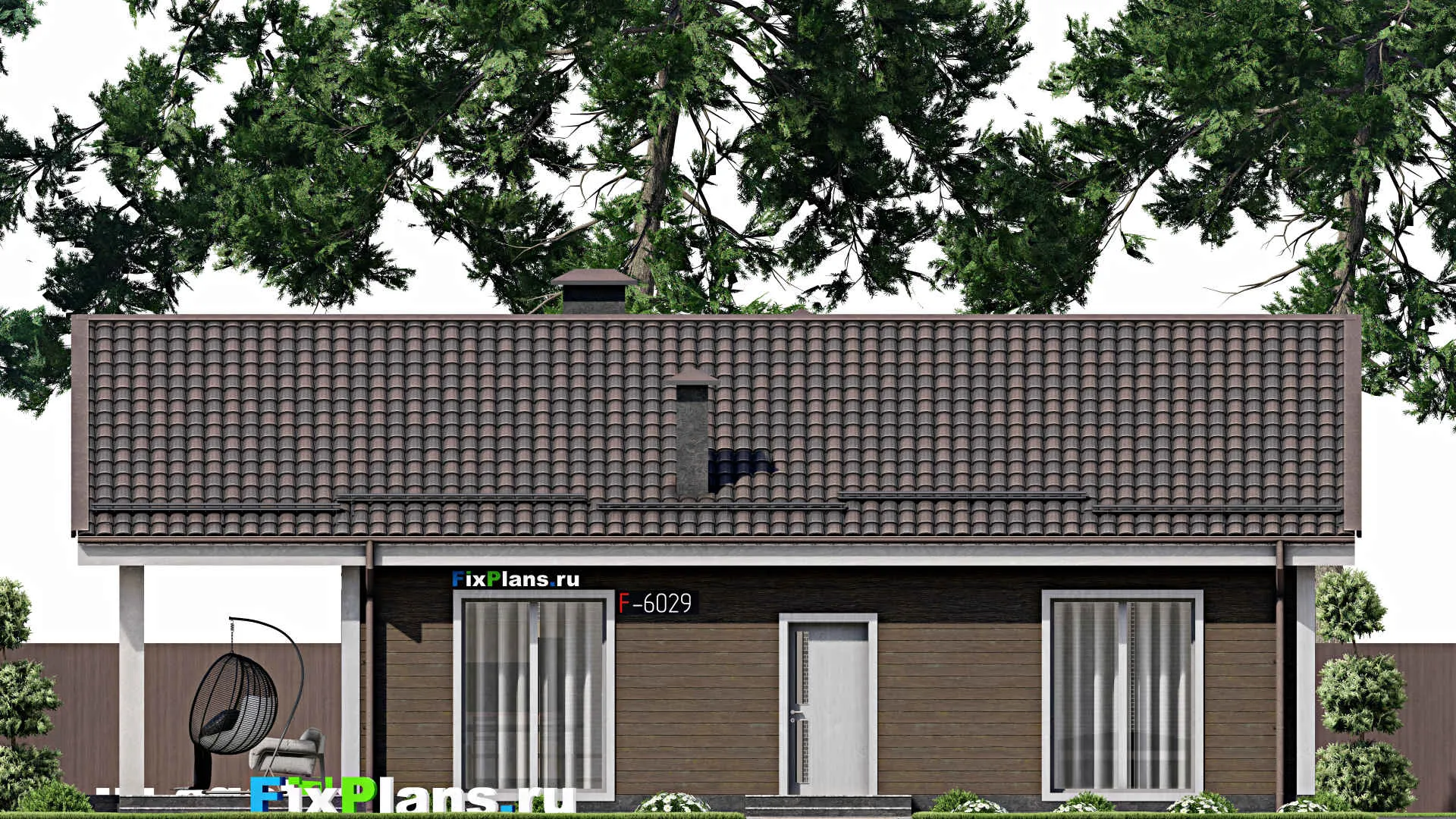 F-6029 - Проект одноэтажного дома 10 на 12, площадью 130 м² с террасой и 2 спальнями