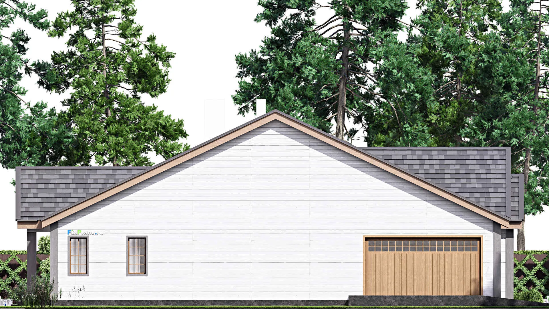 F-16253 - Проект одноэтажного дома 17 на 21, площадью 500 м² с террасой, гаражом на 2 машины и 3 спальнями