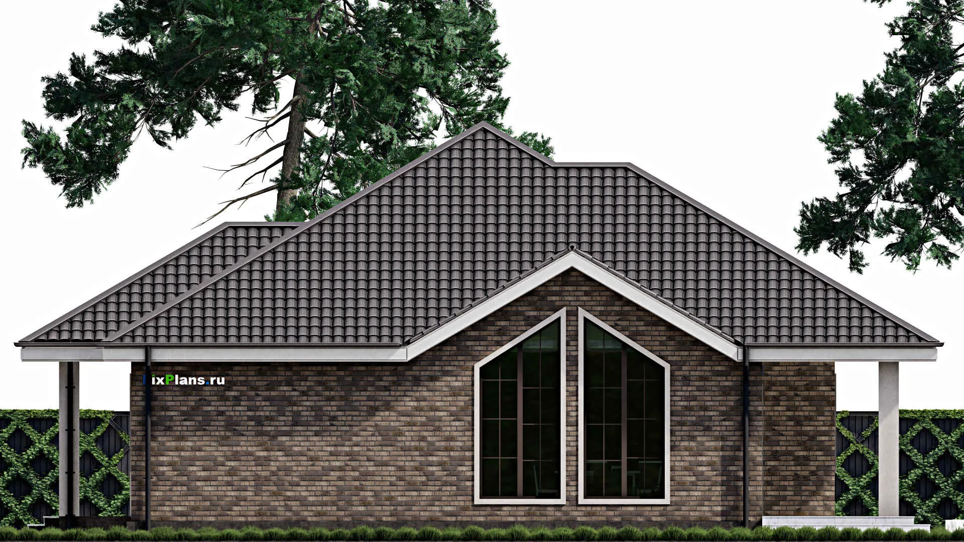 F-0683 - Проект одноэтажного дома 14 на 16, площадью 190 м² с террасой и 3 спальнями