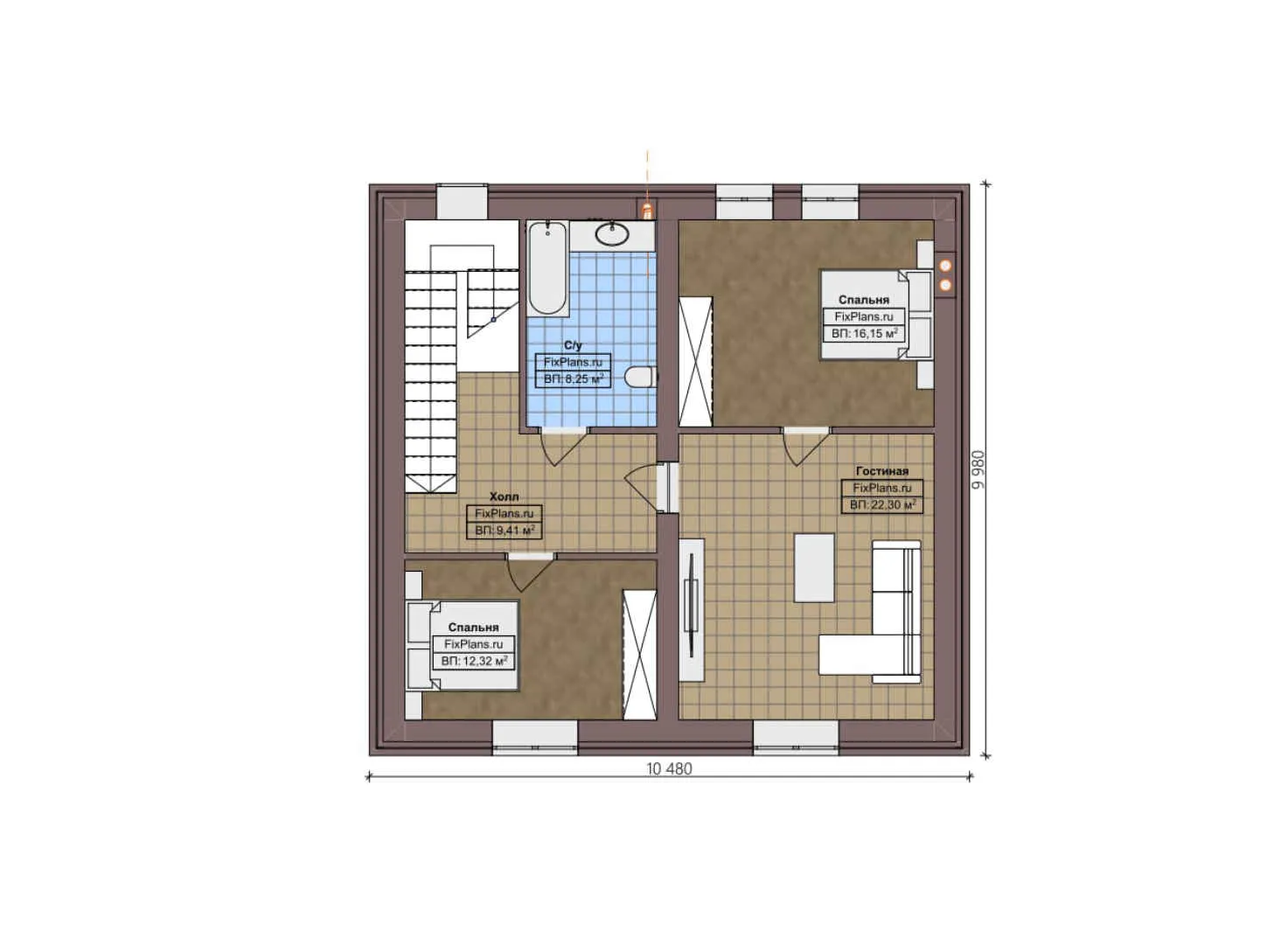 F-4850 - Планы дома с мансардой 10 на 13, площадью 160 м² с 2 спальнями