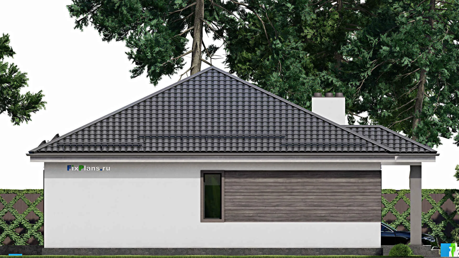 F-4004 - Проект одноэтажного дома 12 на 16, площадью 160 м² с террасой и 5 спальнями