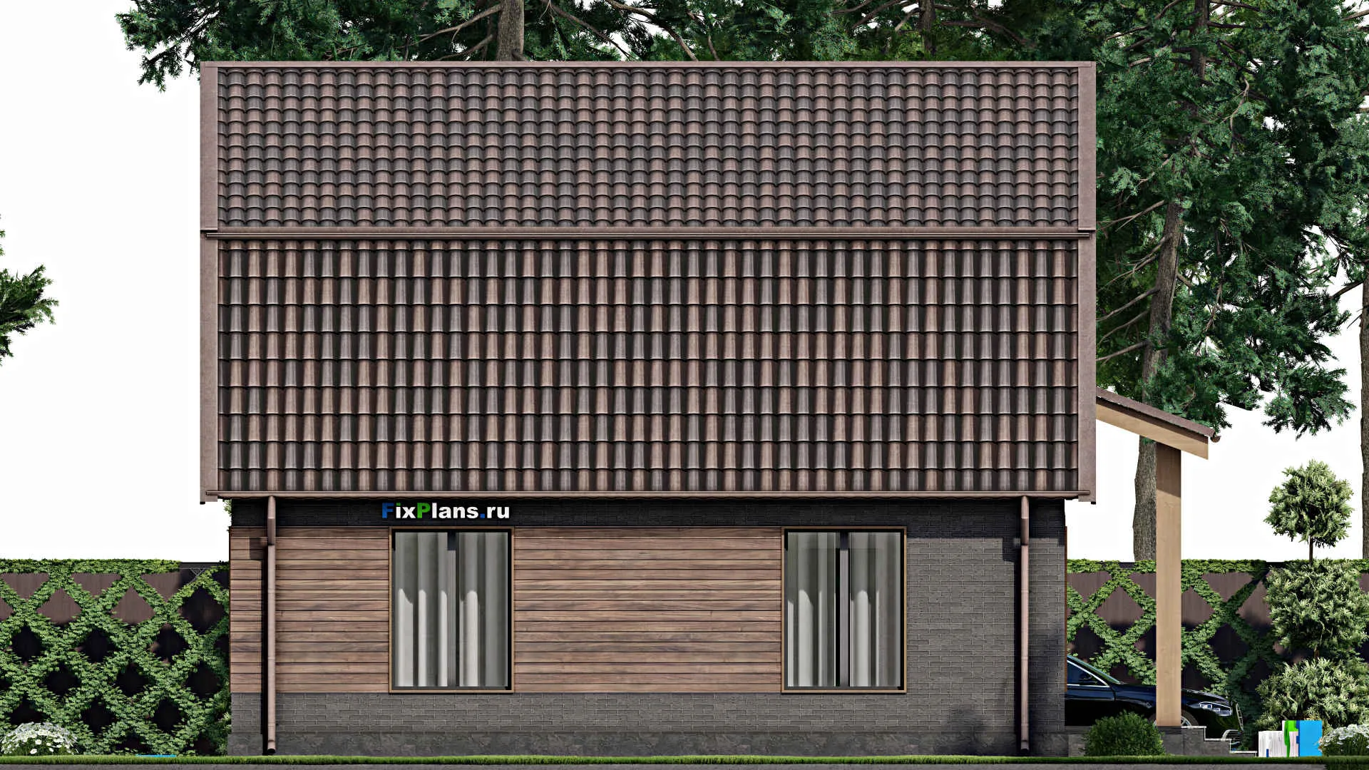 F-4157 - Проект дома с мансардой 11 на 11, площадью 190 м² с террасой и 4 спальнями