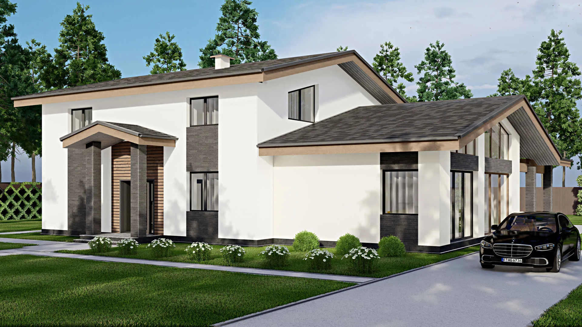 F-6488 - Проект дома с мансардой 15 на 18, площадью 340 м² с террасой и 4 спальнями