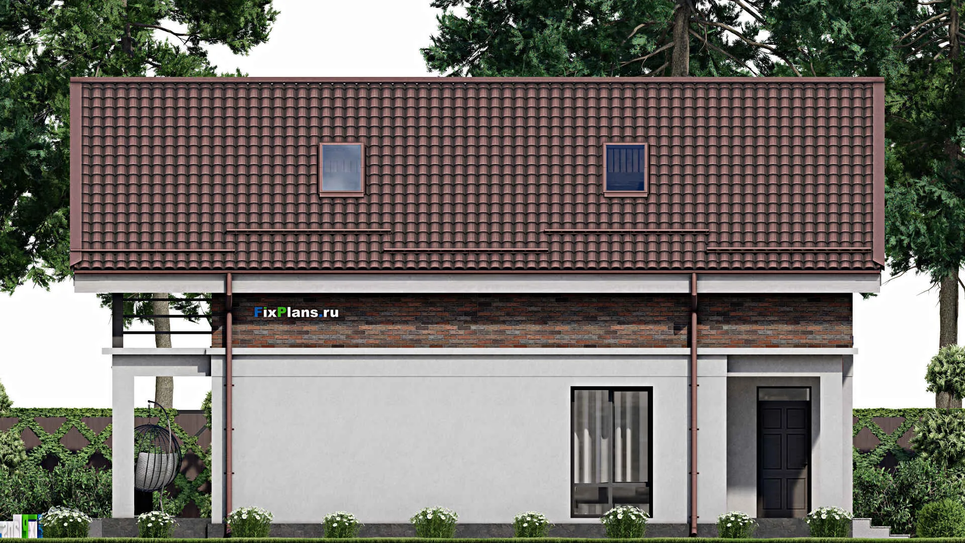 F-2474 - Проект дома с мансардой 11 на 14, площадью 230 м² с террасой, балконом и 5 спальнями