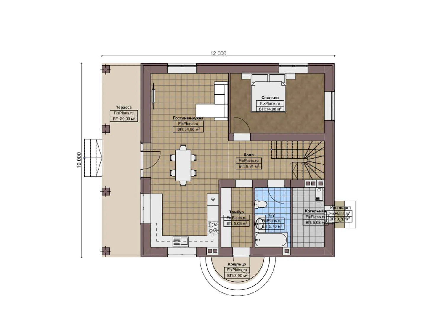 F-6920 - Планы дома с мансардой 10 на 12, площадью 200 м² с террасой, балконом и 4 спальнями
