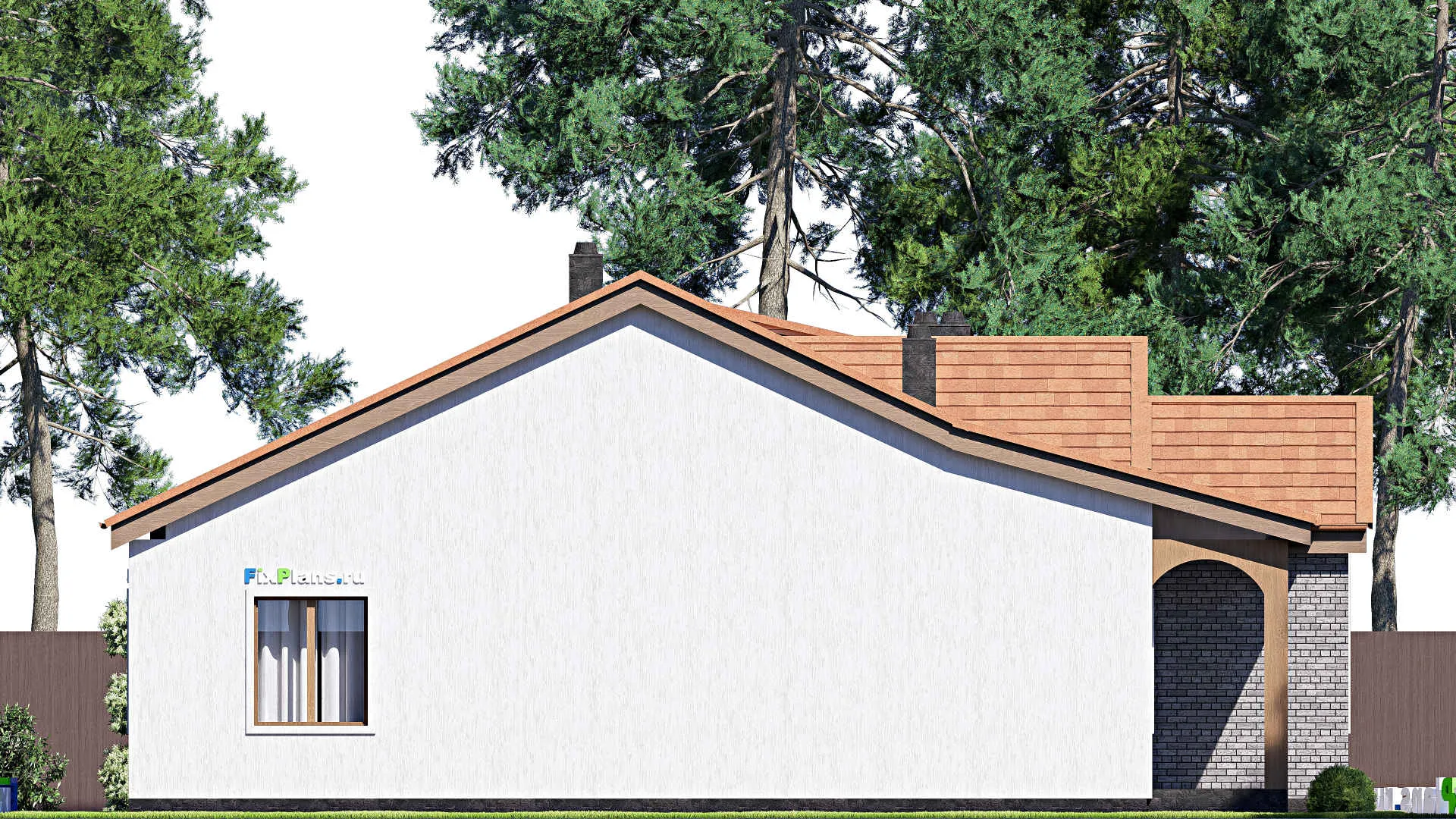 F-17153 - Проект одноэтажного дома 15 на 16, площадью 170 м² с террасой, гаражом на 1 машину и 2 спальнями