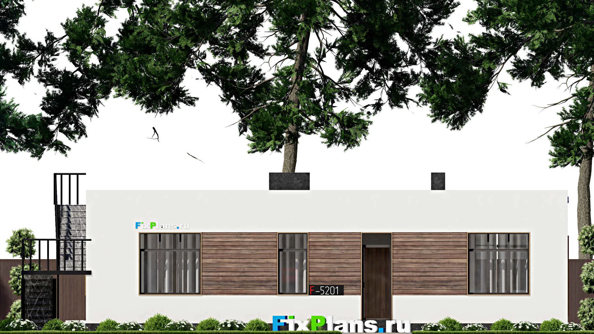 F-5201 - Проект одноэтажного дома 14 на 14, площадью 150 м² с террасой и 3 спальнями