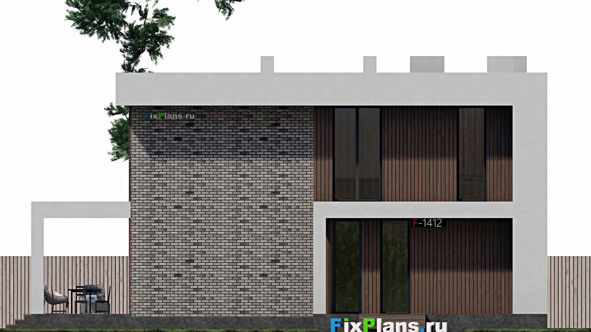 F-1412 - Проект двухэтажного дома 12 на 13, площадью 250 м² с террасой, баней и 5 спальнями