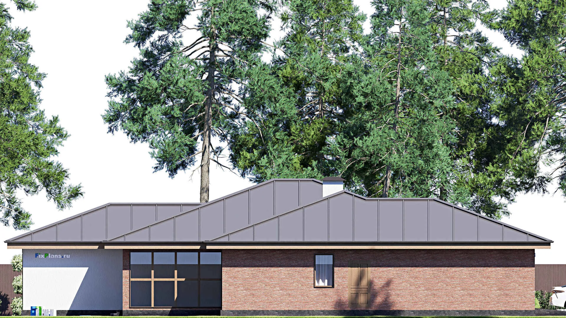 F-18692 - План одноэтажного дома 18 на 23, площадью 260 м² с террасой, баней, гаражом на 2 машины и 4 спальнями