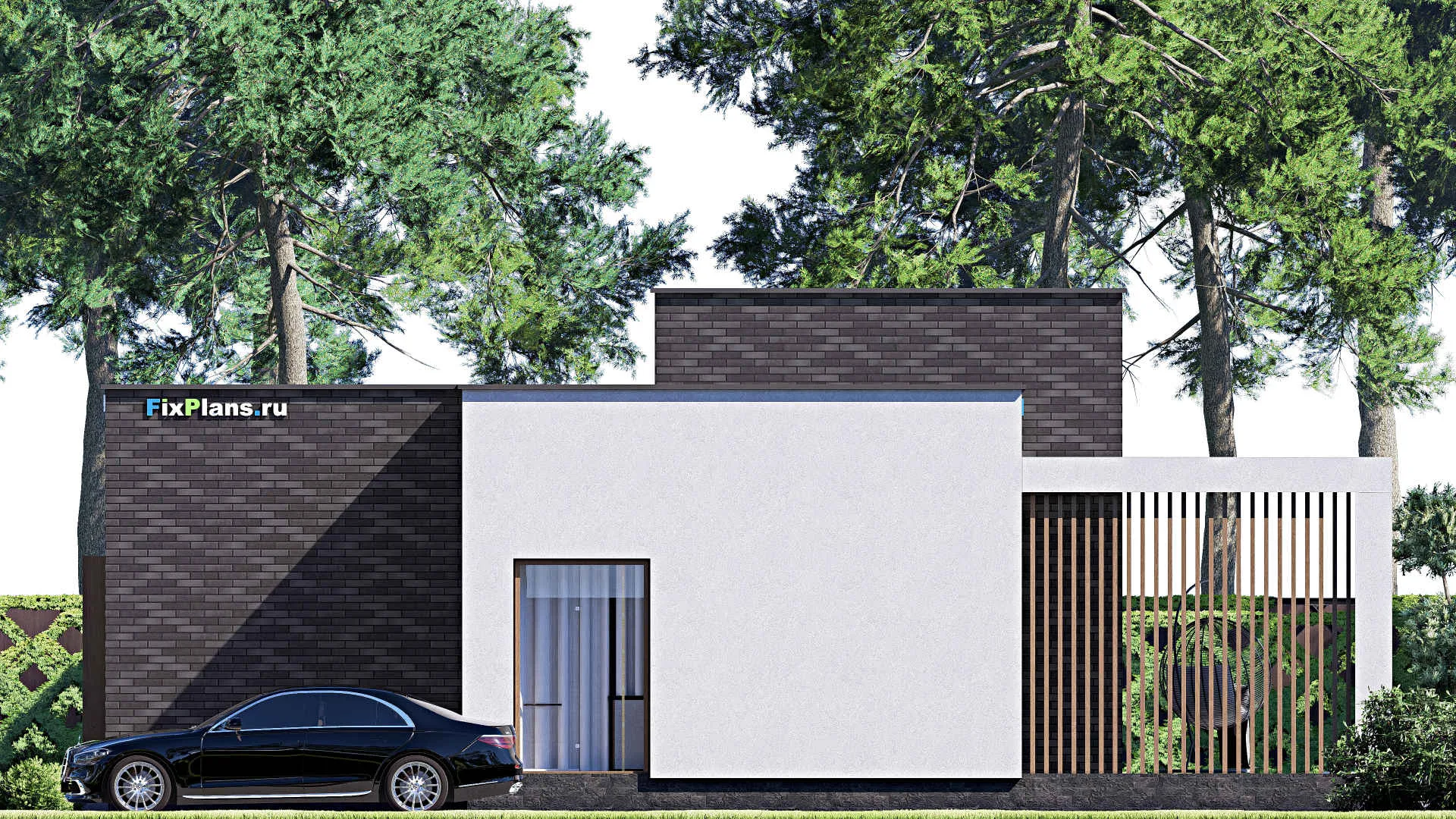 F-18323 - Проект одноэтажного дома 15 на 16, площадью 190 м² с террасой и 3 спальнями